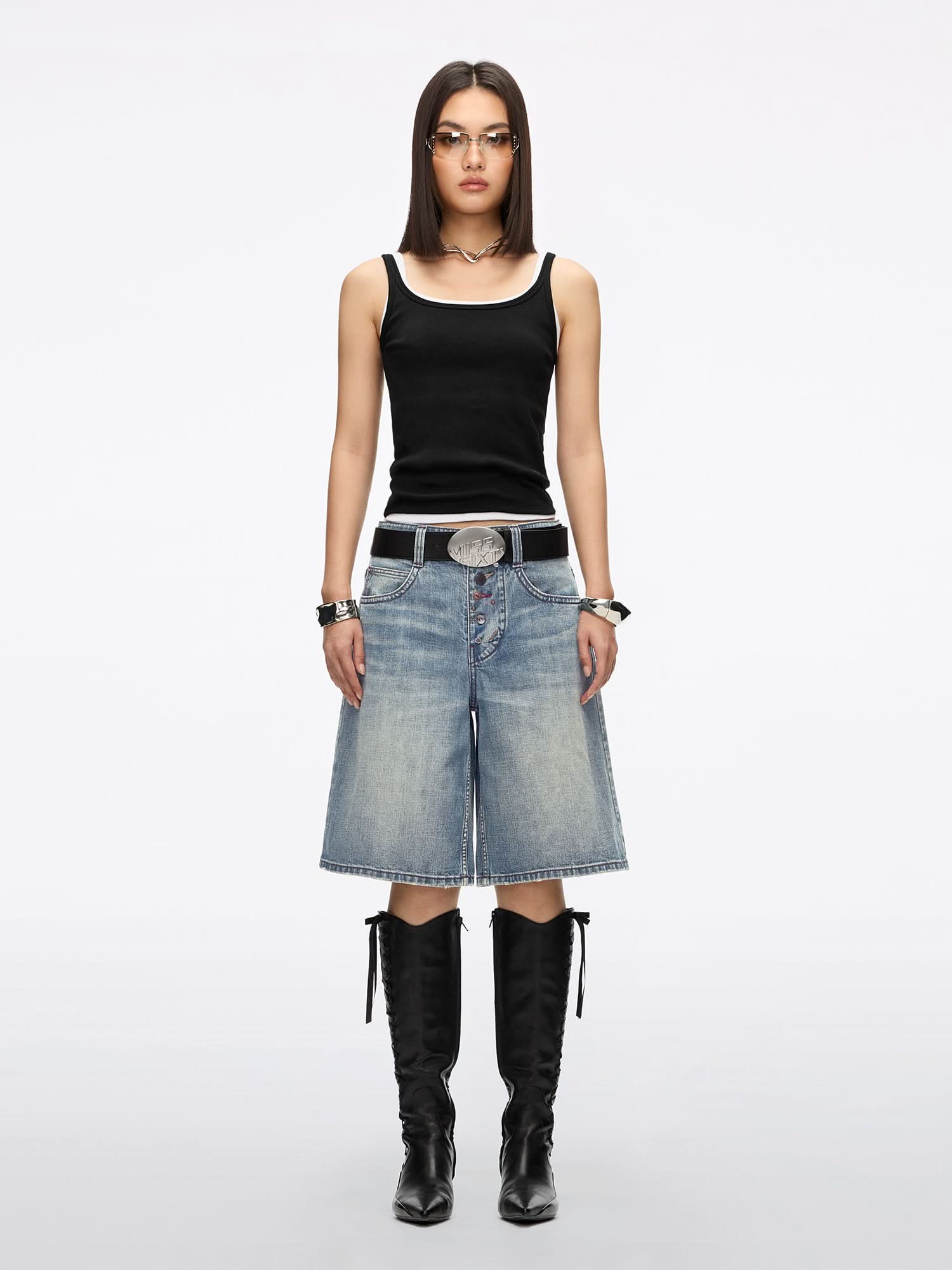 Multi-Button Denim Shorts - Image 2