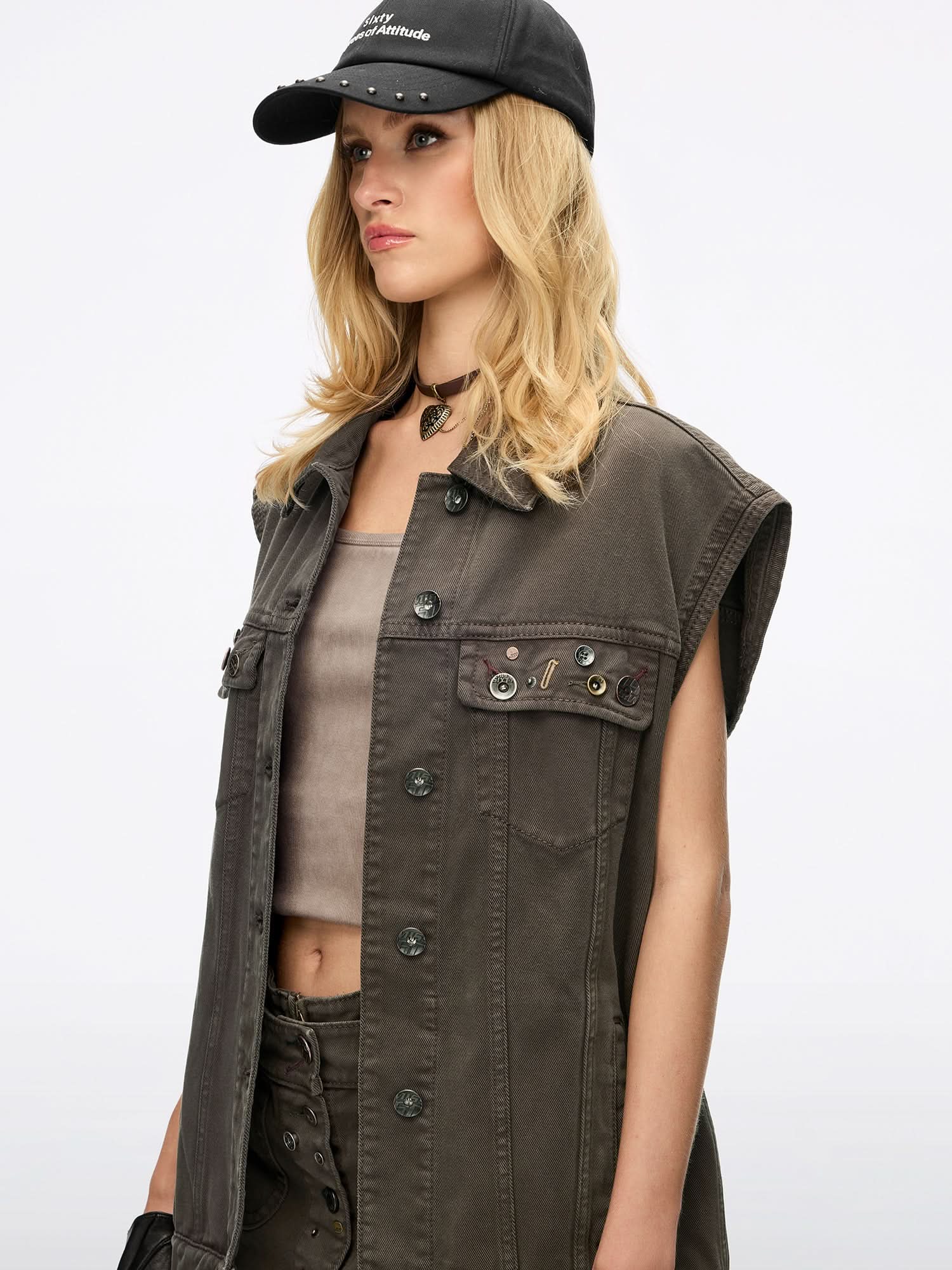 Multi-button Denim Vest - Image 3