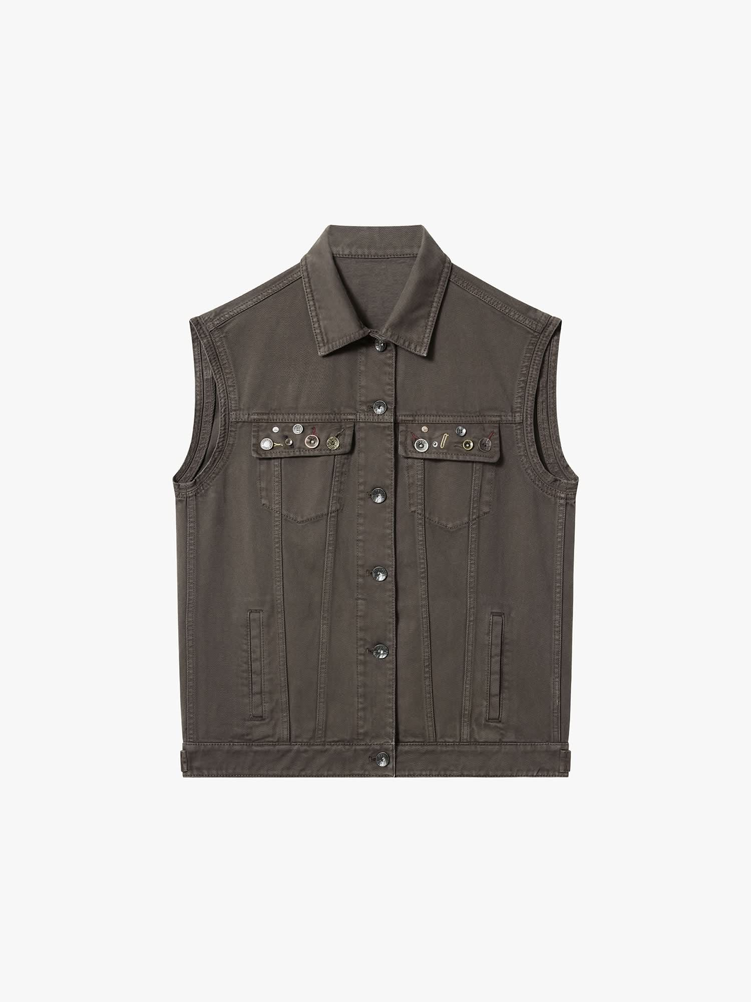Multi-button Denim Vest - Image 5