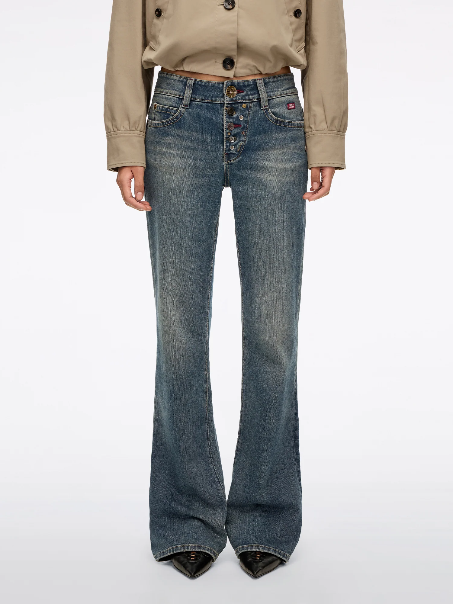 Multi-Button Flared Jeans
