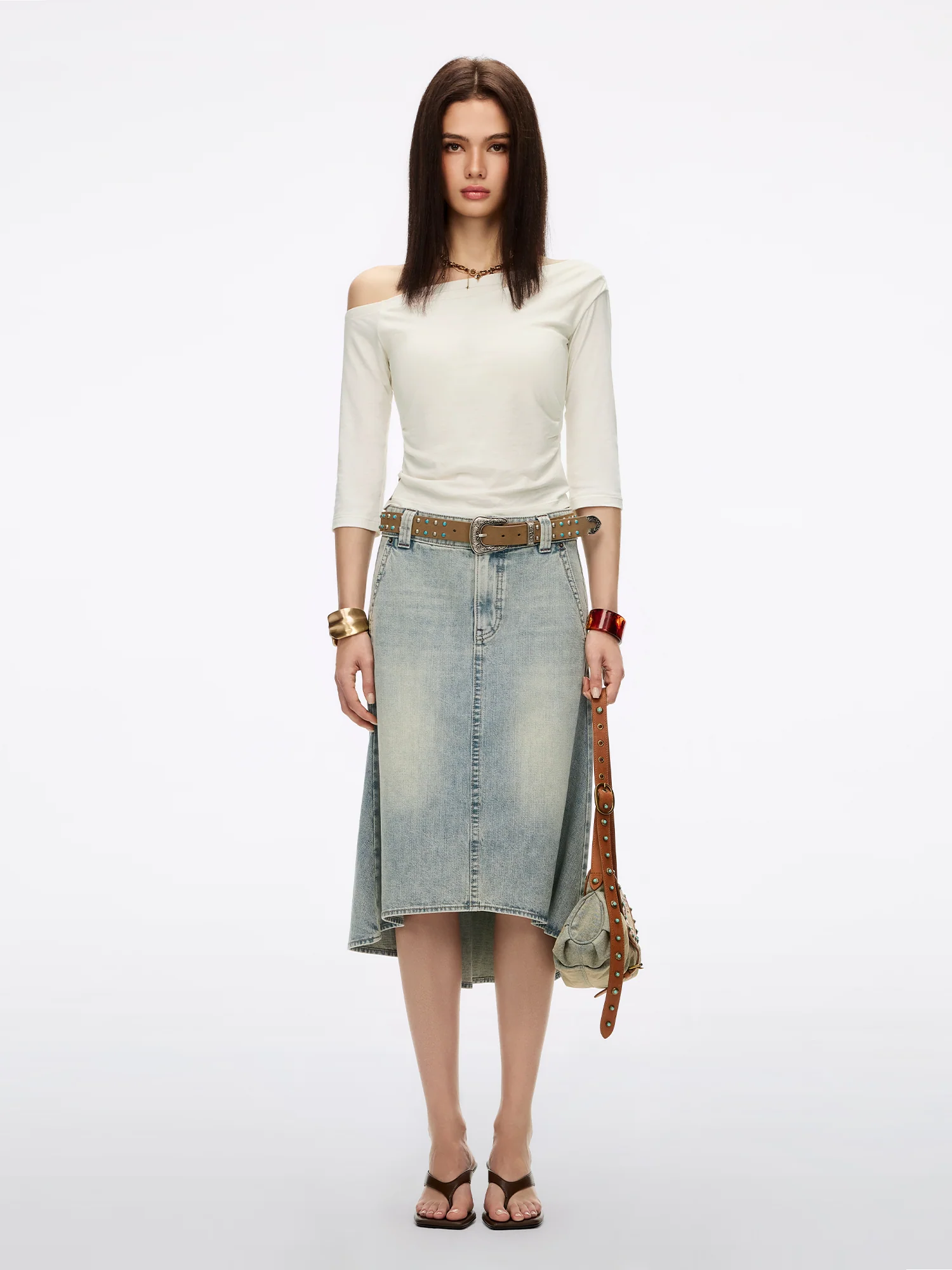 Multi-Patch Denim Midi Skirt - Image 2