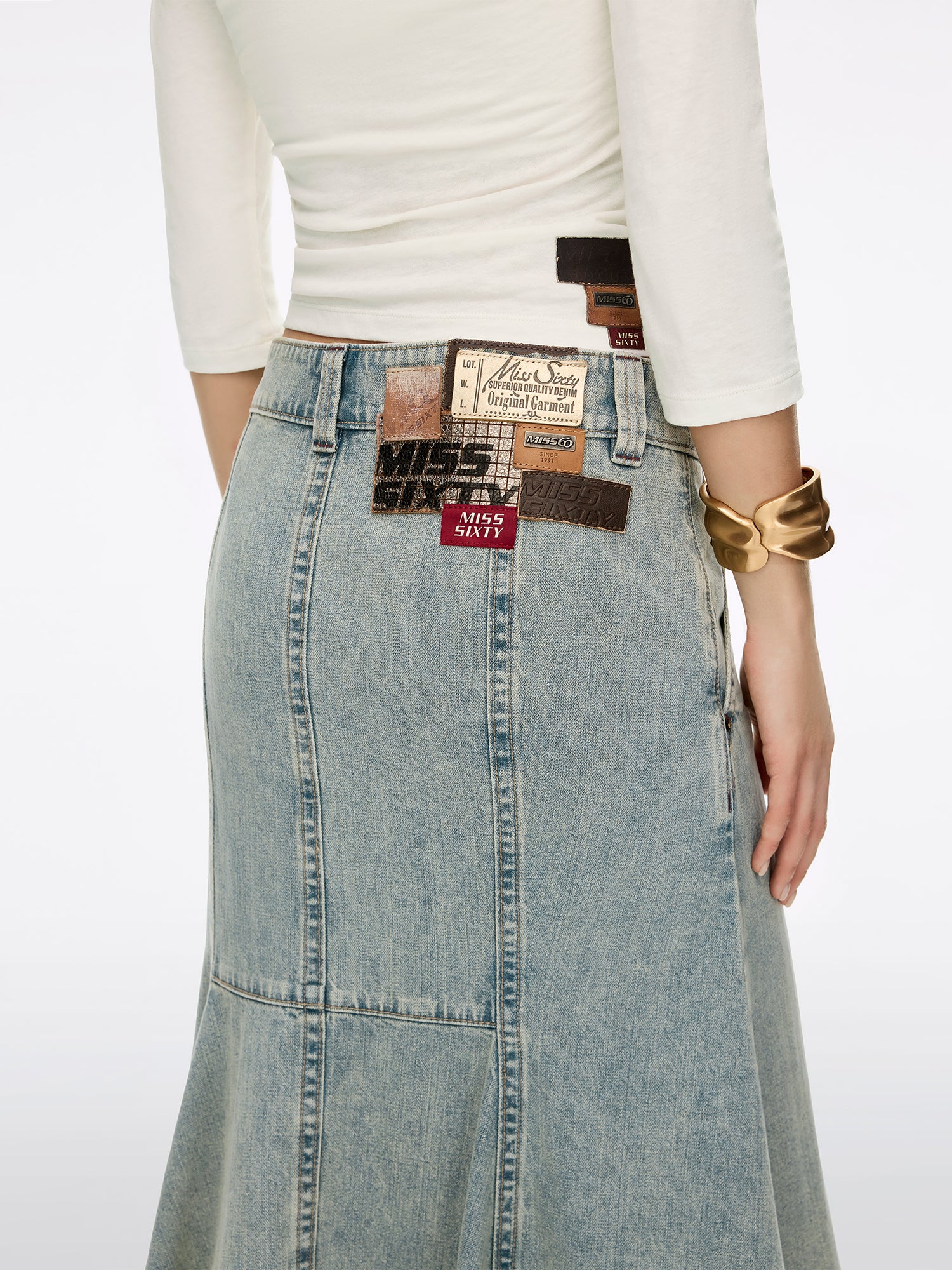 Multi-Patch Denim Midi Skirt - Image 4