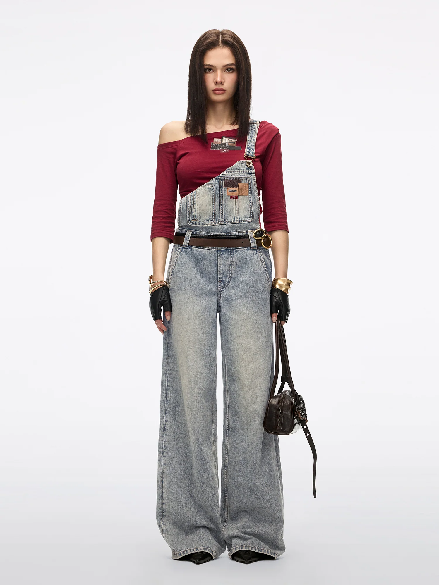 Multi-Patch Denim Overalls