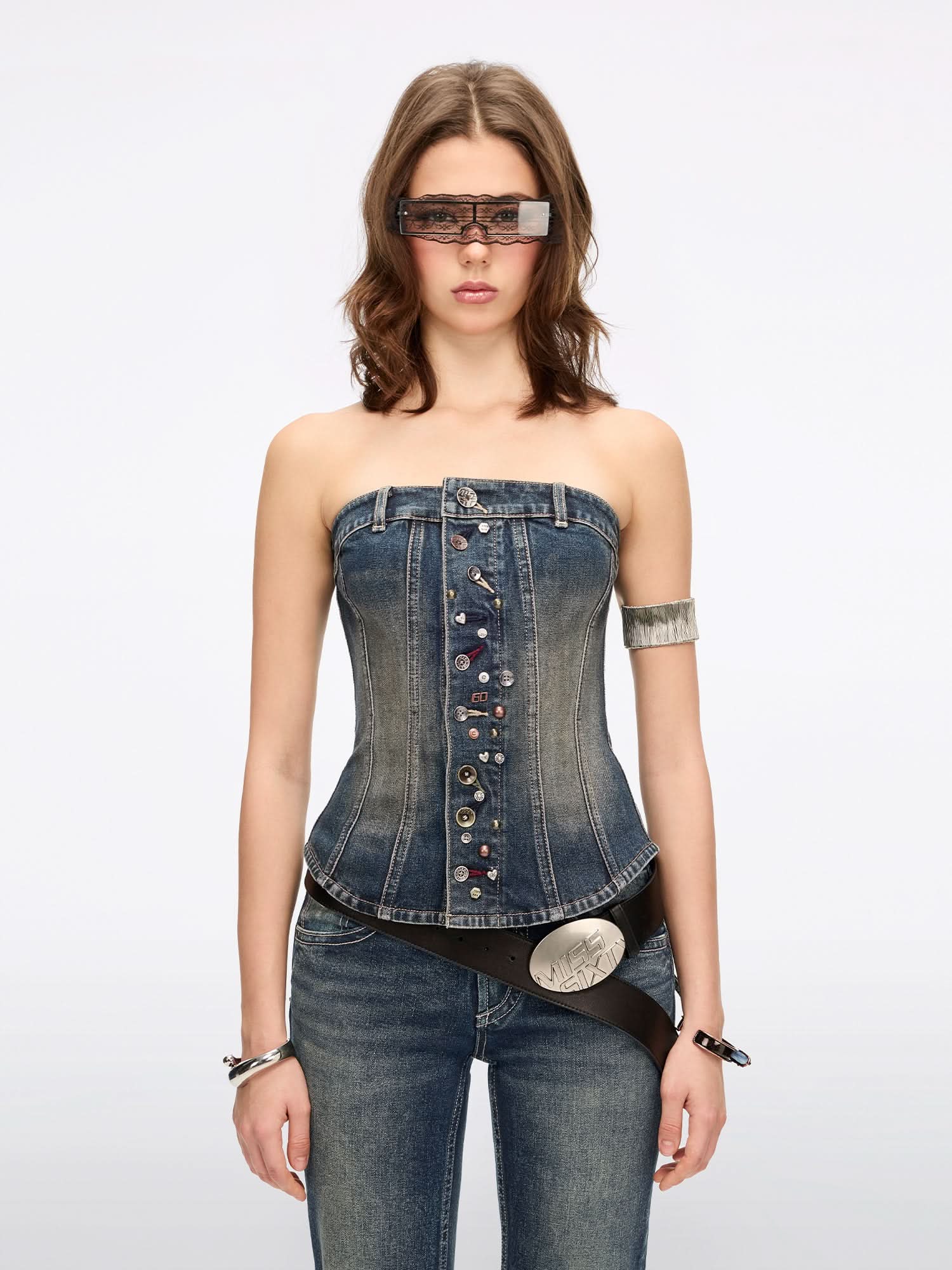 Multi-Stud Denim Tube Top - Image 2