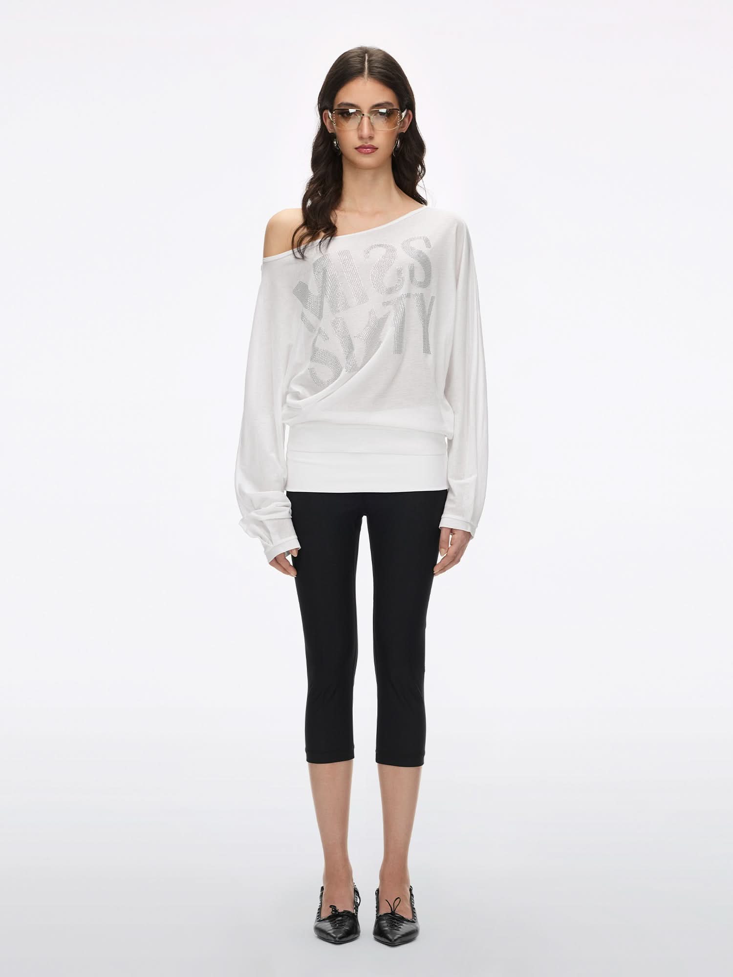 Off-Shoulder Rhinestone T-Shirt - Image 5