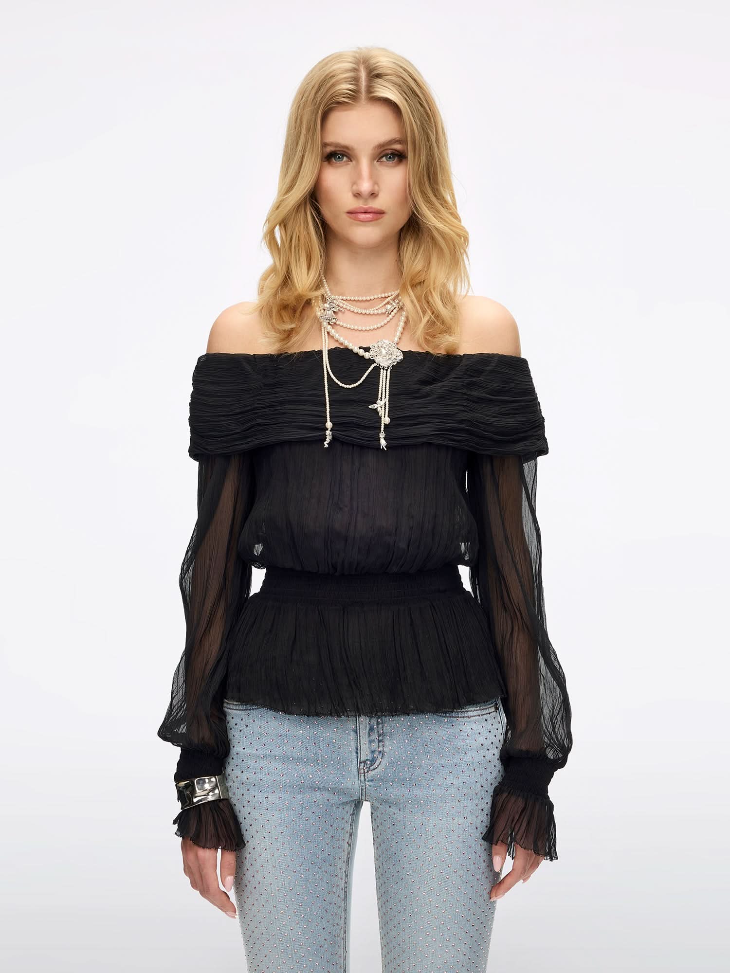 Off-Shoulder Silk Shirt