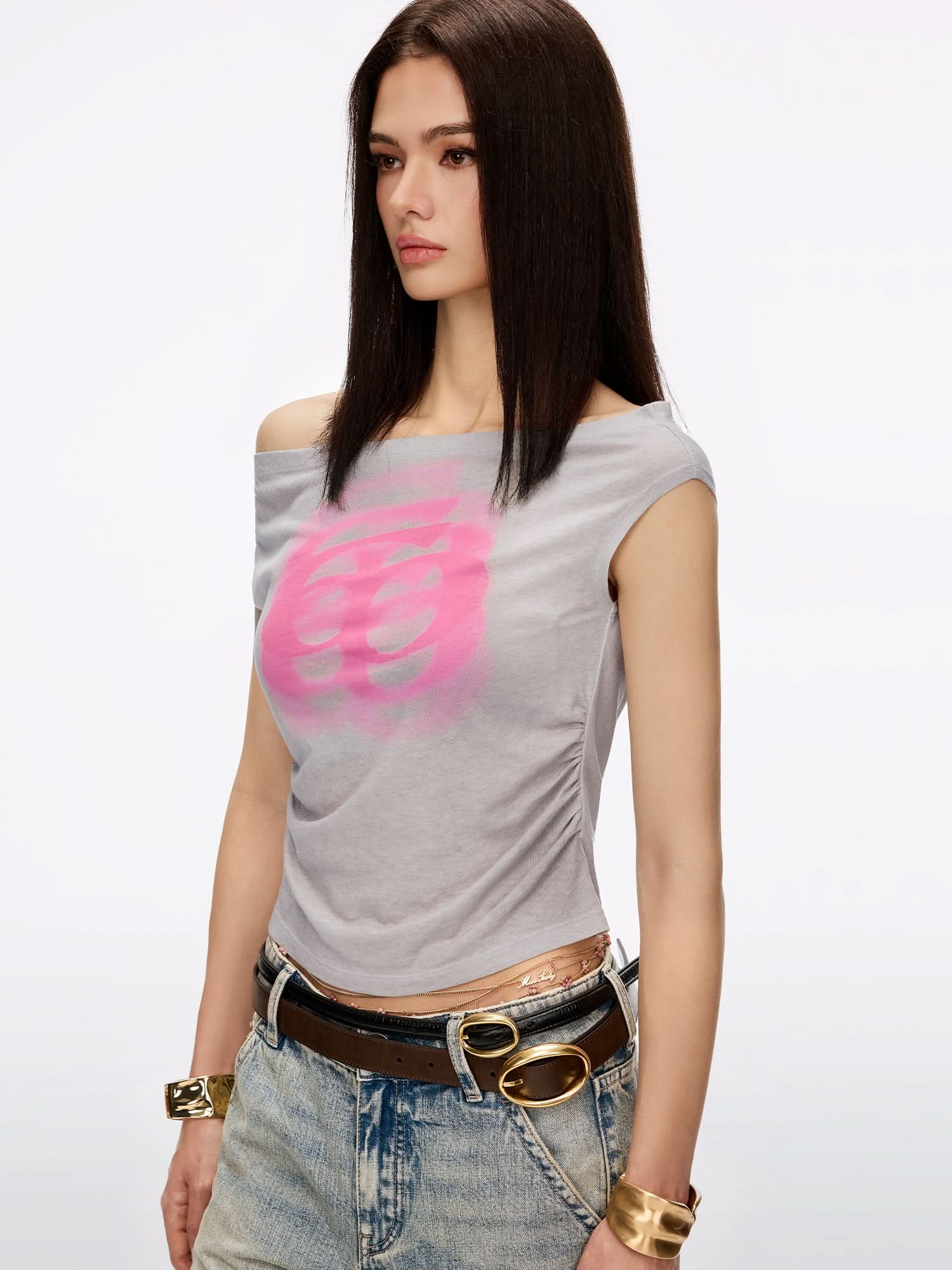 Off-Shoulder Logo-Detail T-Shirt - Image 3