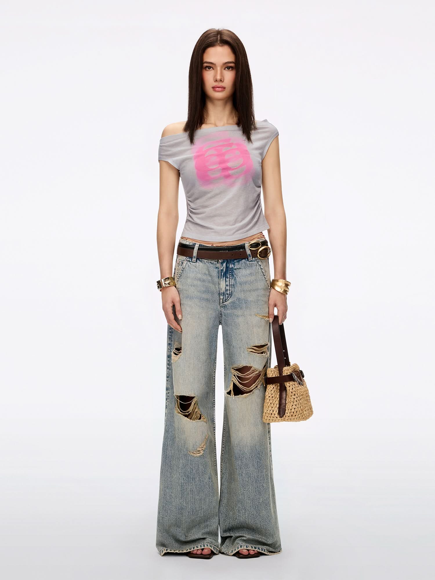 Off-Shoulder Logo-Detail T-Shirt - Image 4