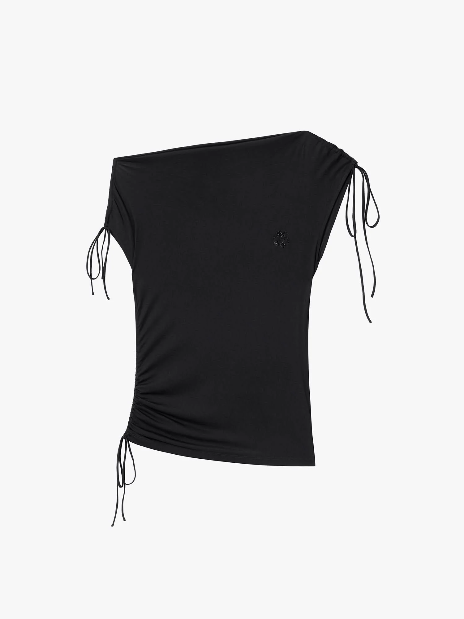 Asymmetric Shoulder Drawstring T-Shirt - Image 10