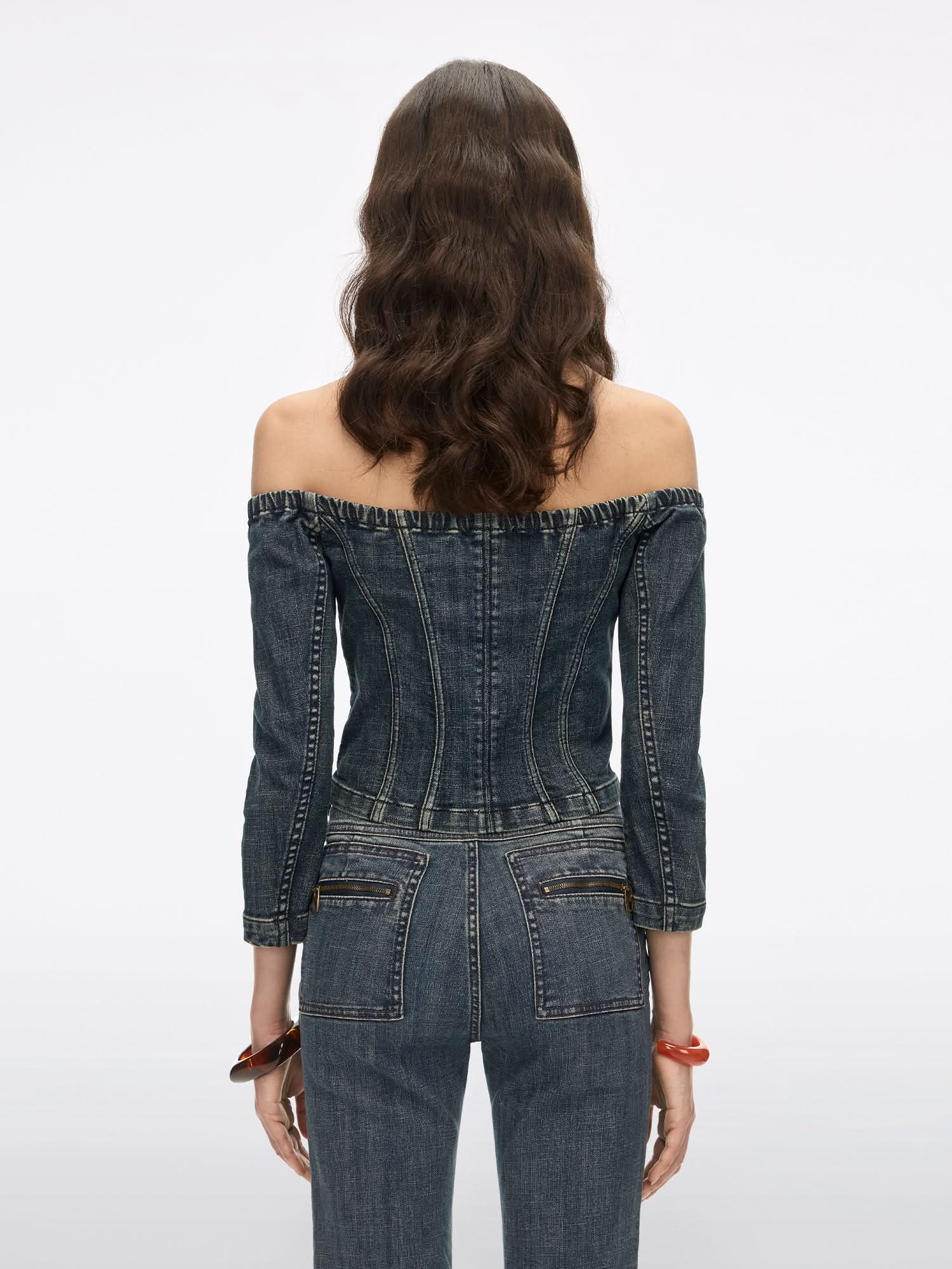 One-Shoulder Denim Shirt - Image 2