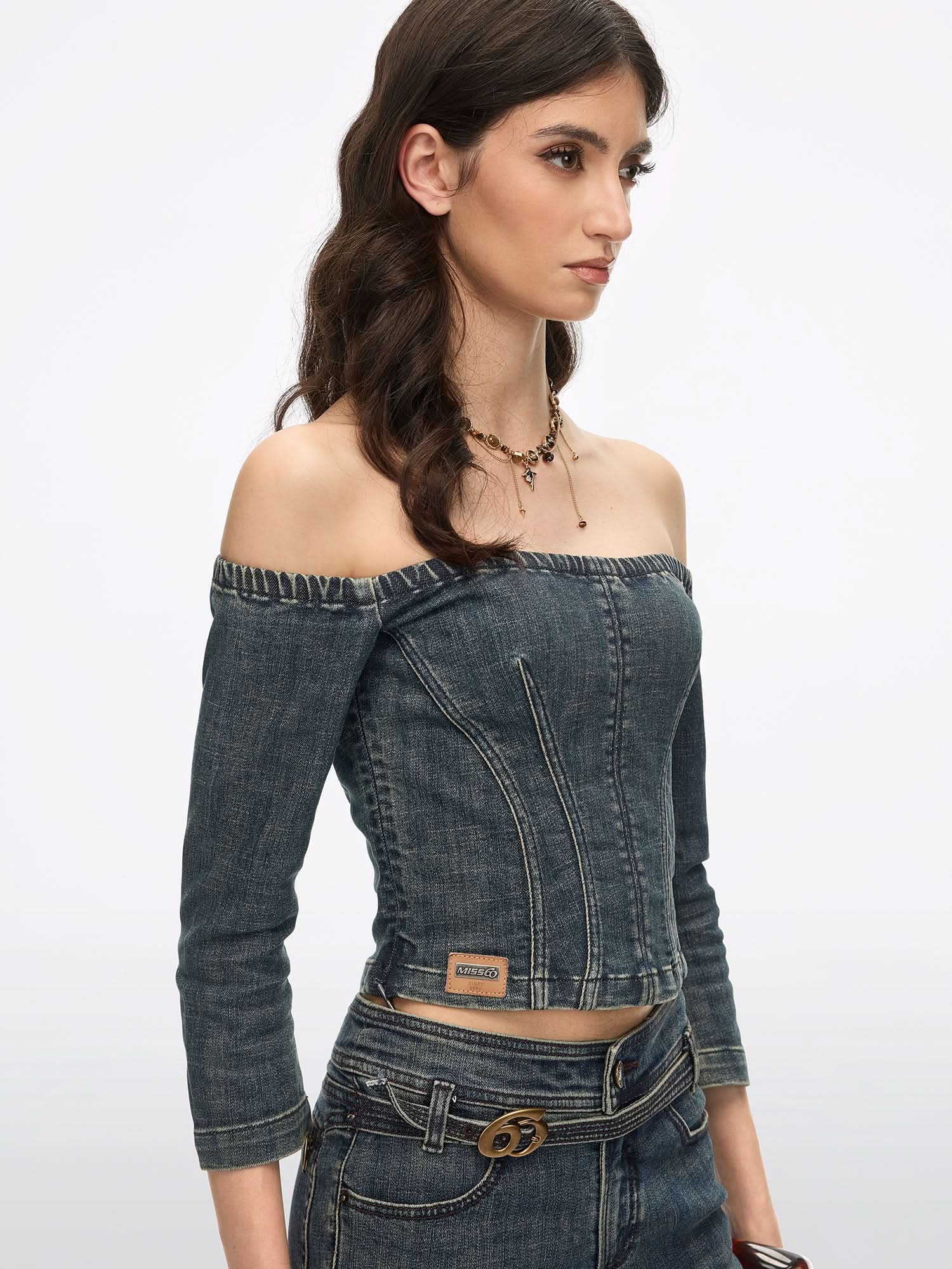 One-Shoulder Denim Shirt - Image 3