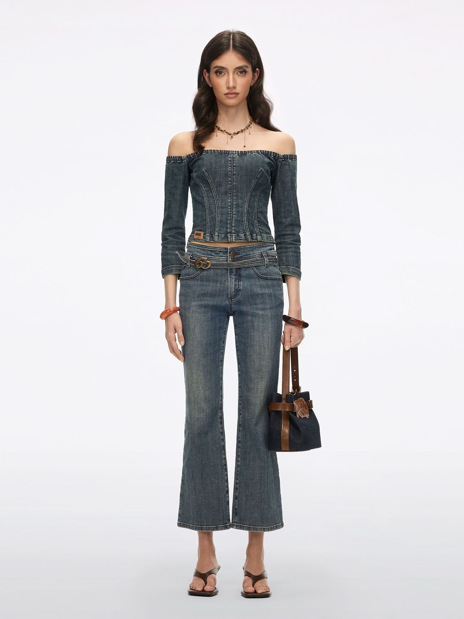 One-Shoulder Denim Shirt - Image 4