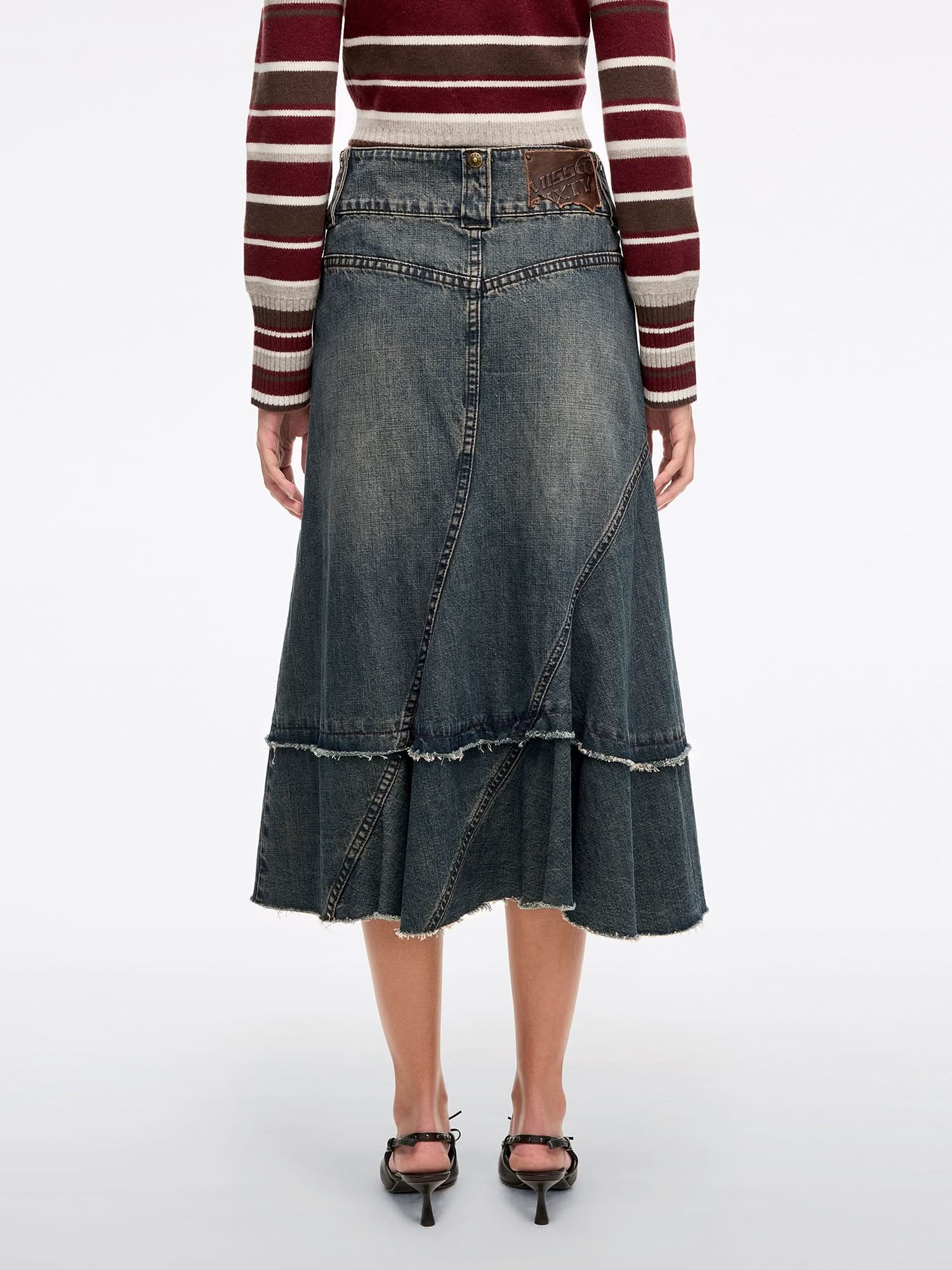 Patchwork Denim Maxi Skirt - Image 3