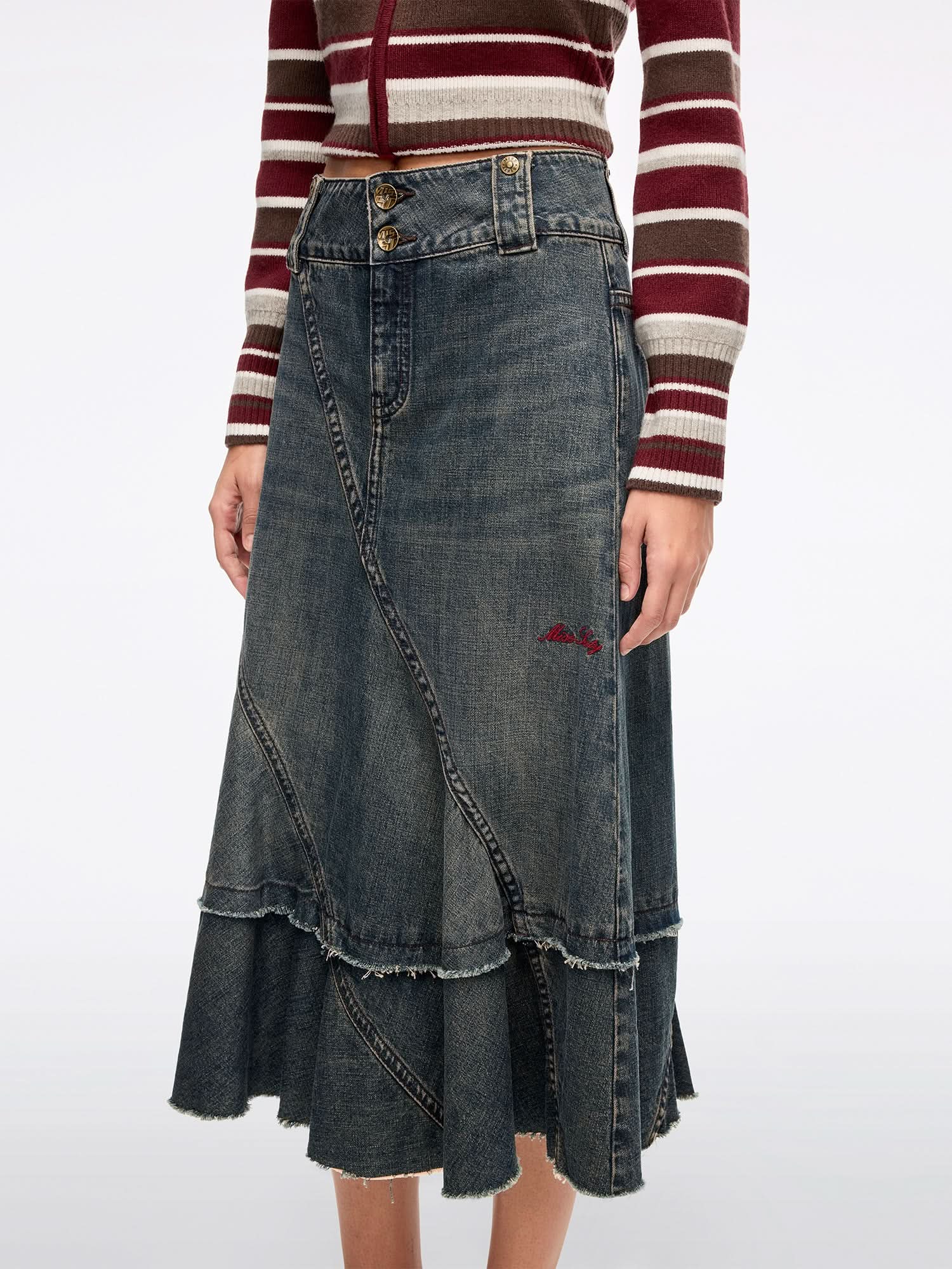 Patchwork Denim Maxi Skirt - Image 4