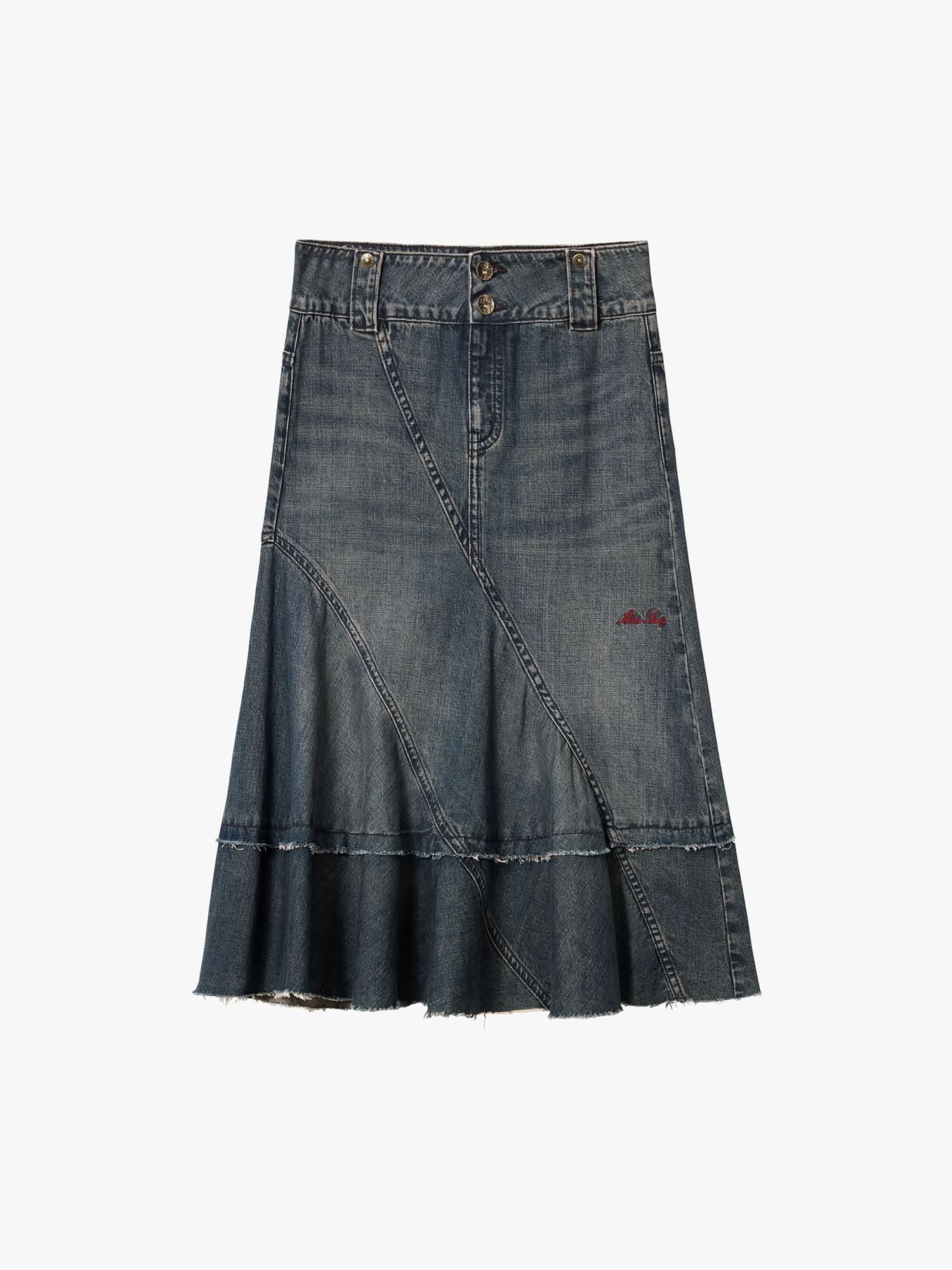 Patchwork Denim Maxi Skirt - Image 5