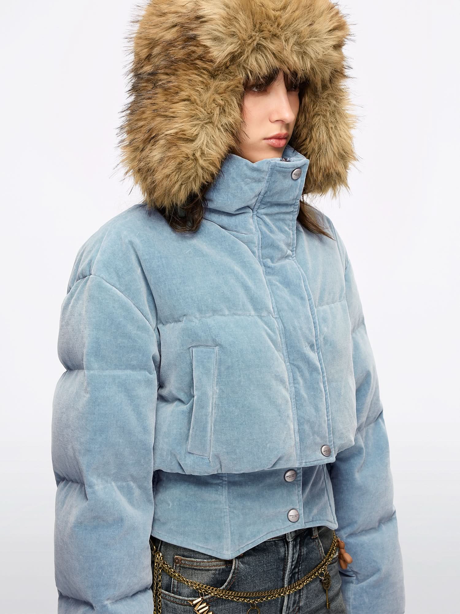Patchwork Denim Puffer Jacket - Image 3