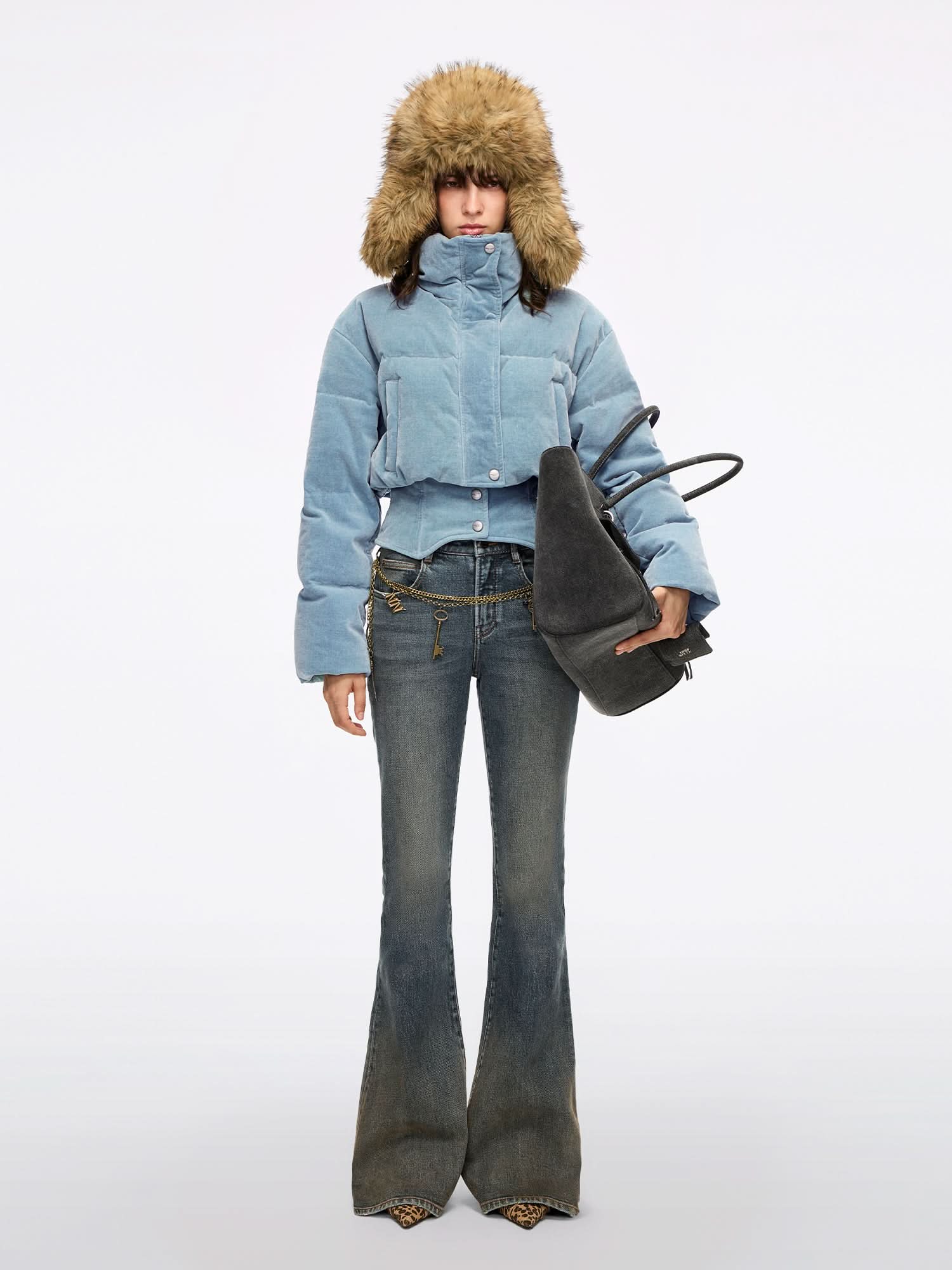 Patchwork Denim Puffer Jacket - Image 4