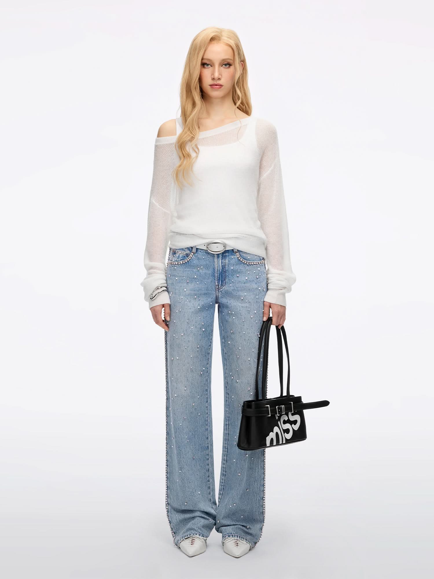 Pearl Rhinestone Denim Jeans - Image 2