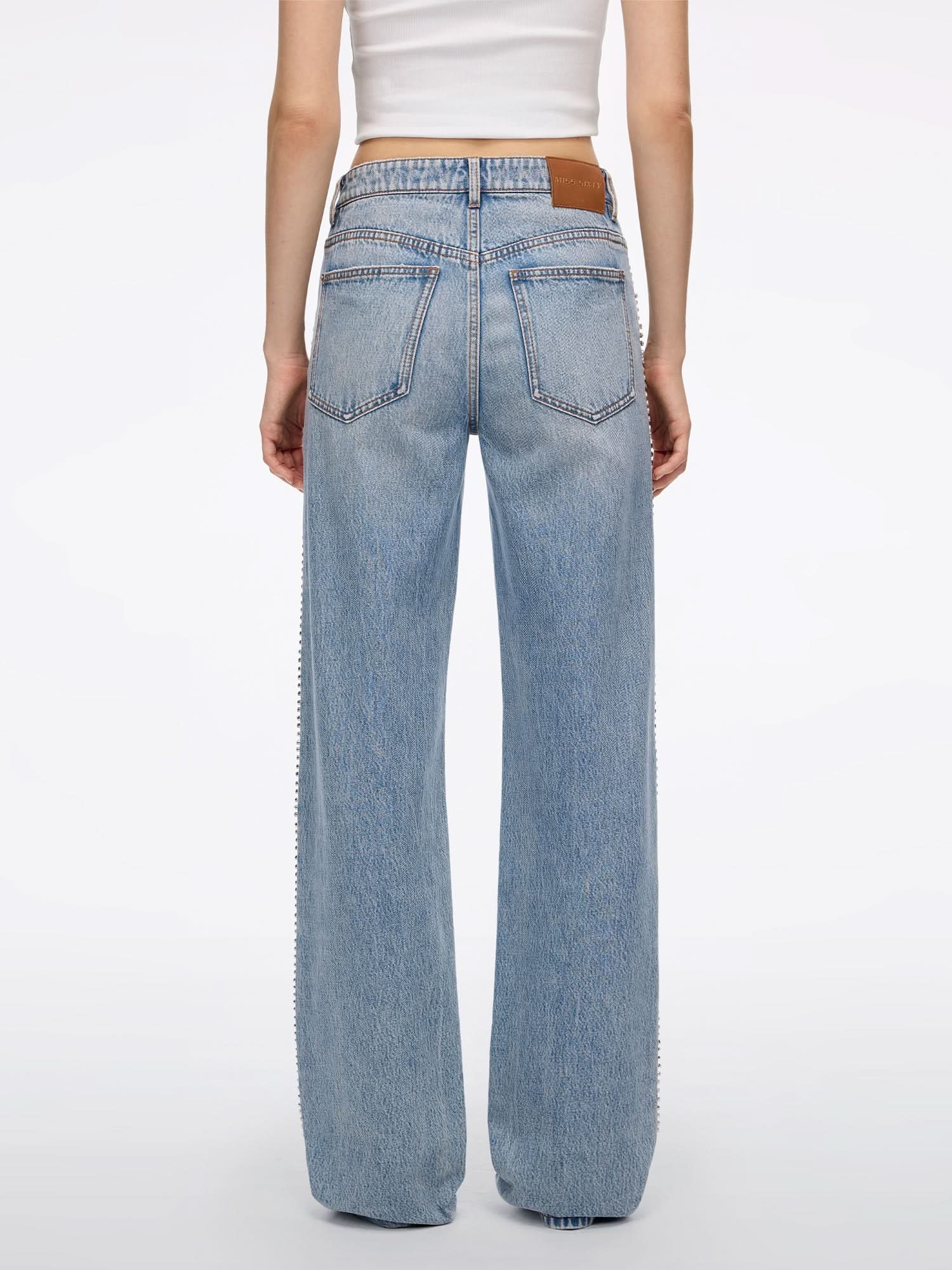 Pearl Rhinestone Denim Jeans - Image 3