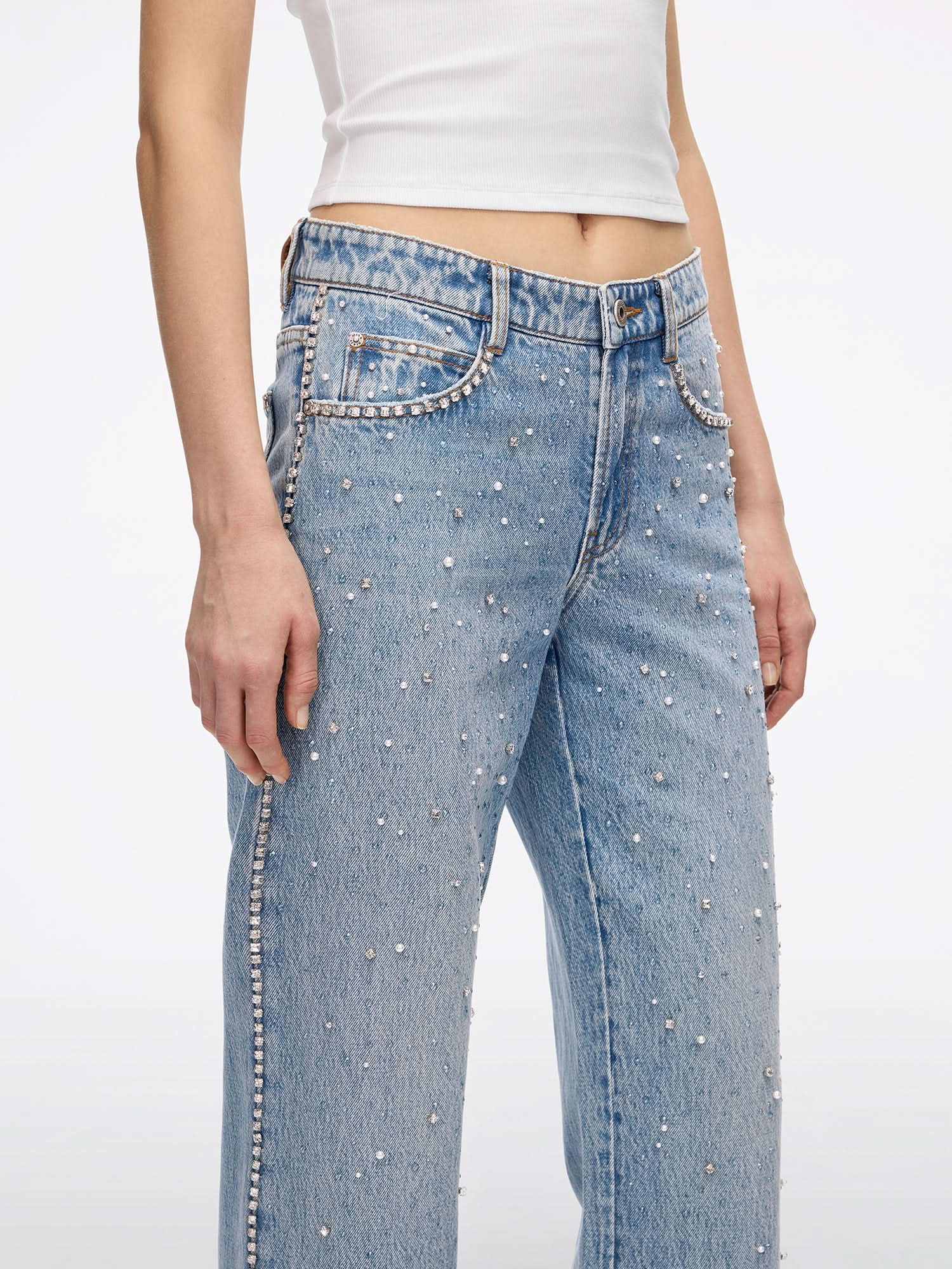 Pearl Rhinestone Denim Jeans - Image 4