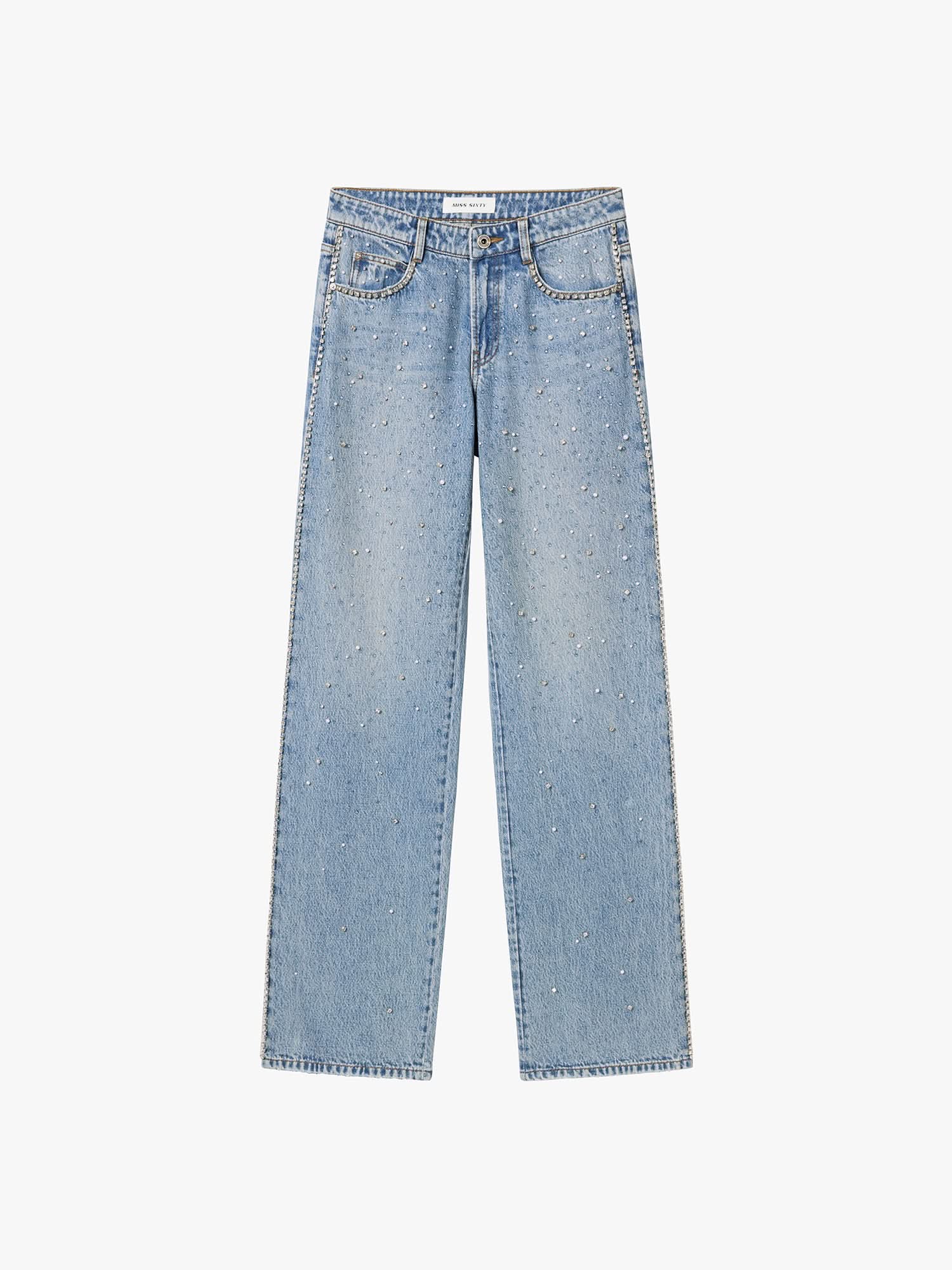 Pearl Rhinestone Denim Jeans - Image 5