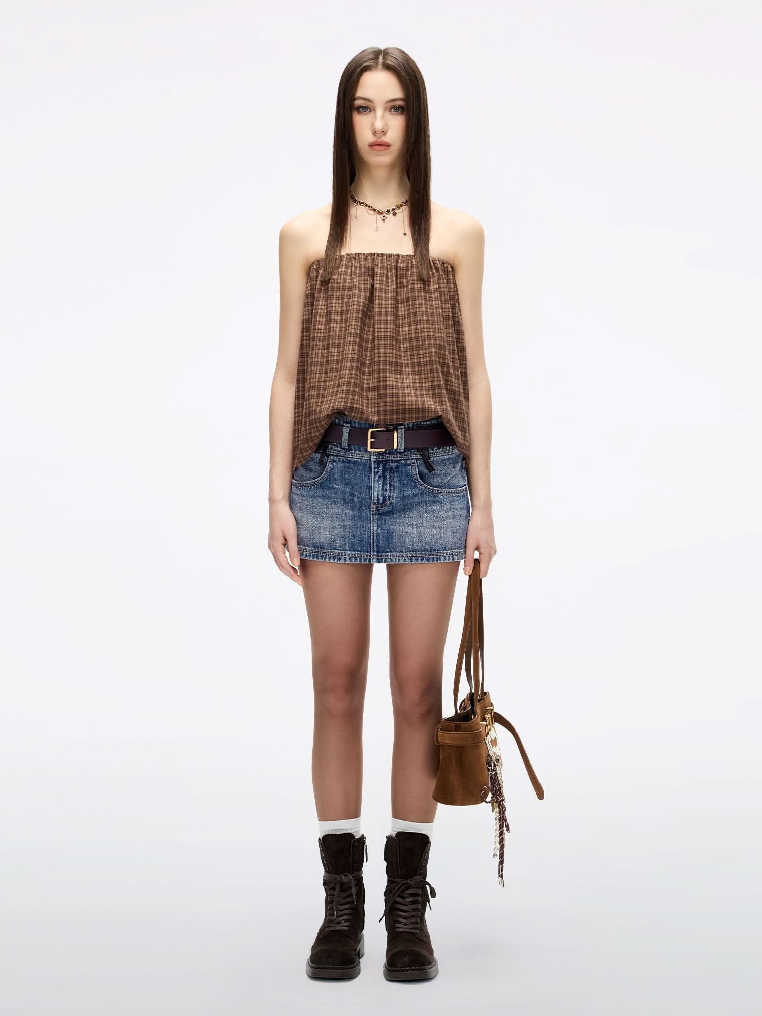 Plaid Strapless Top - Image 4