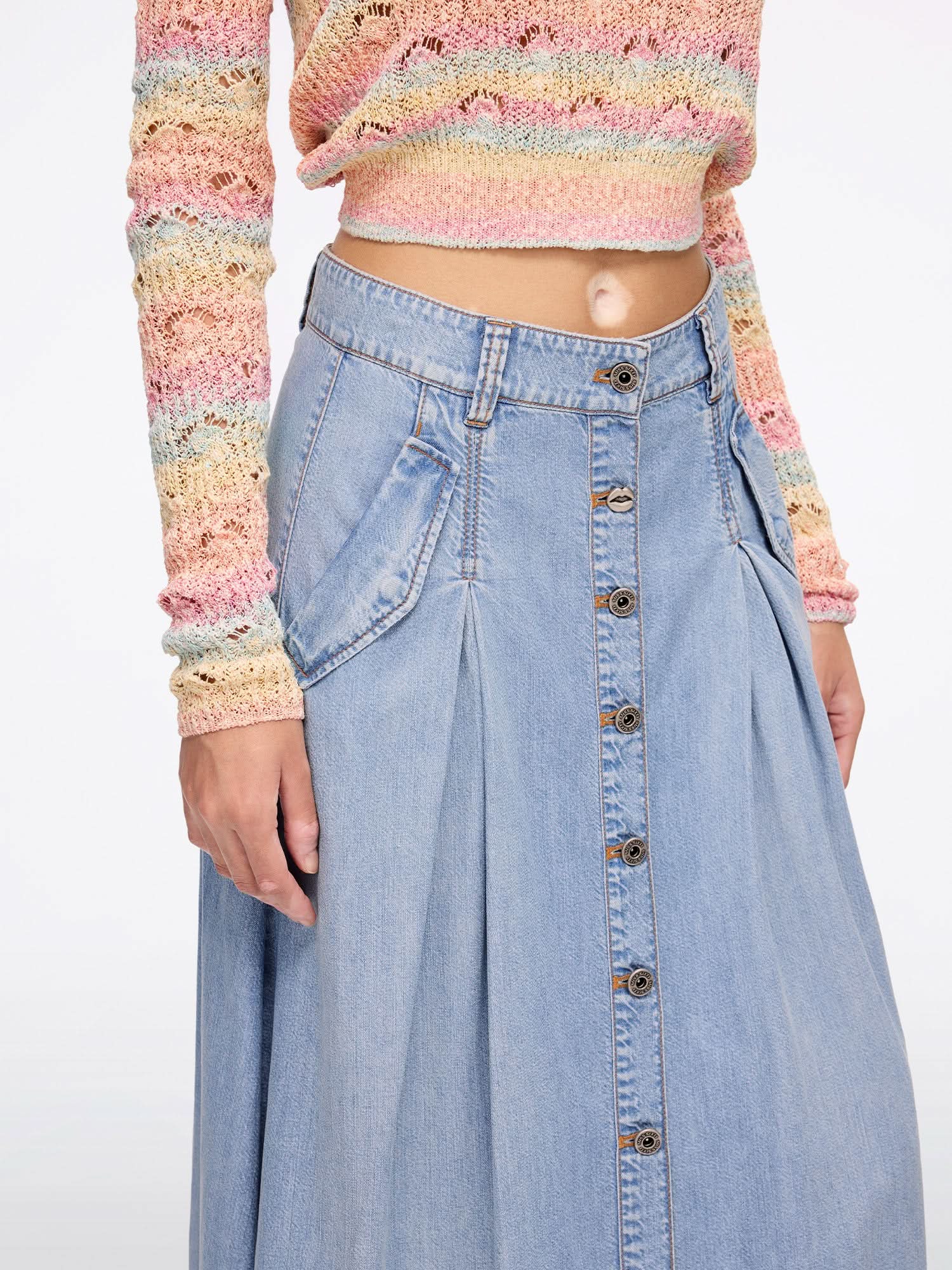 Pleated Denim Skirt - Image 4