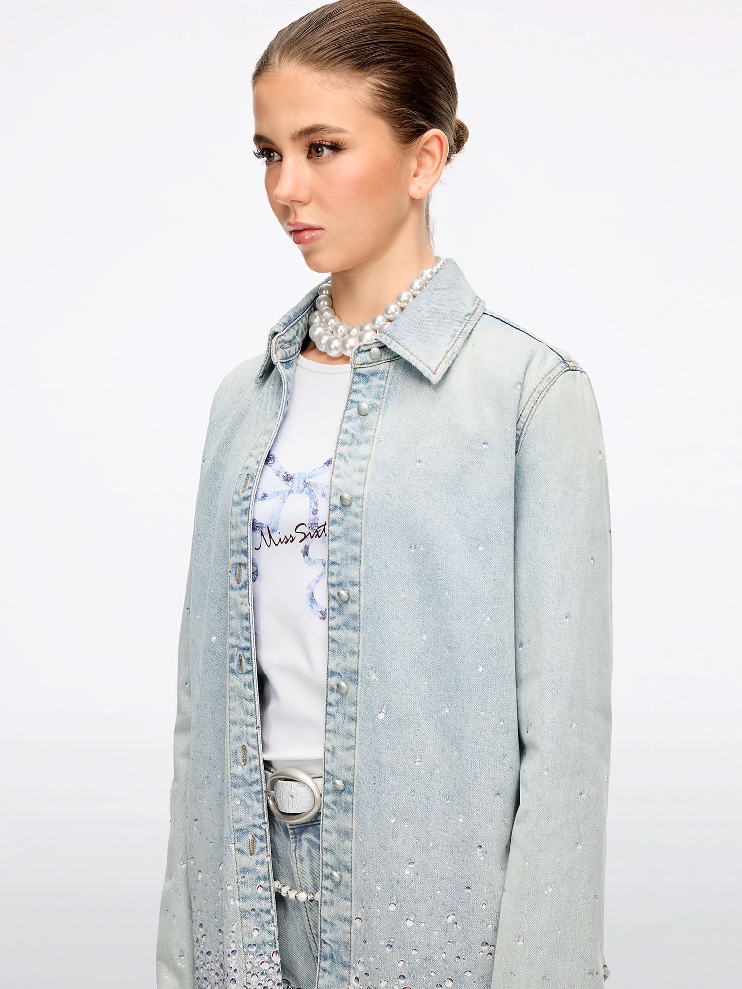 Rhinestone Denim Shirt - Image 3
