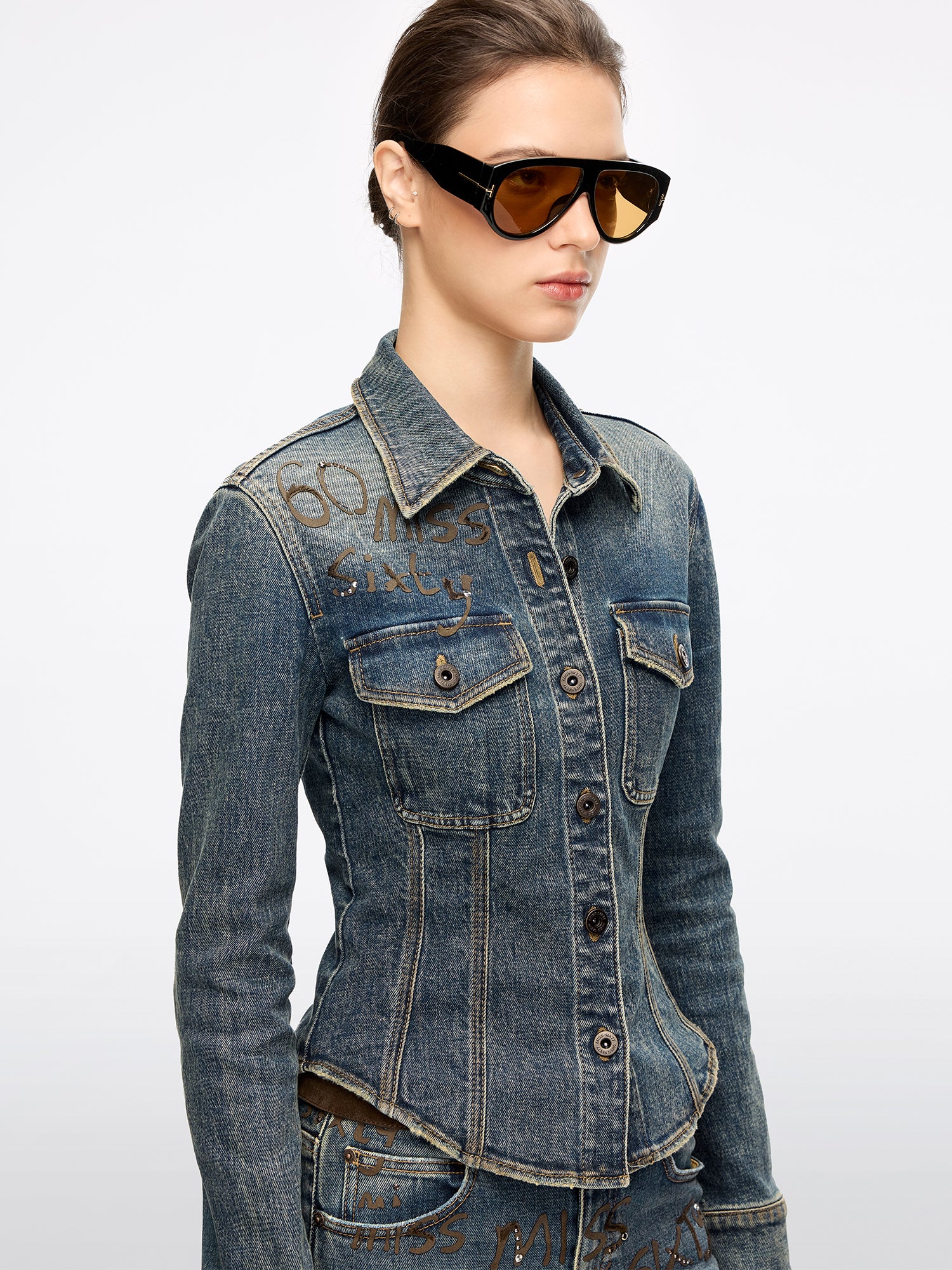 Rhinestone Denim Shirt - Image 3