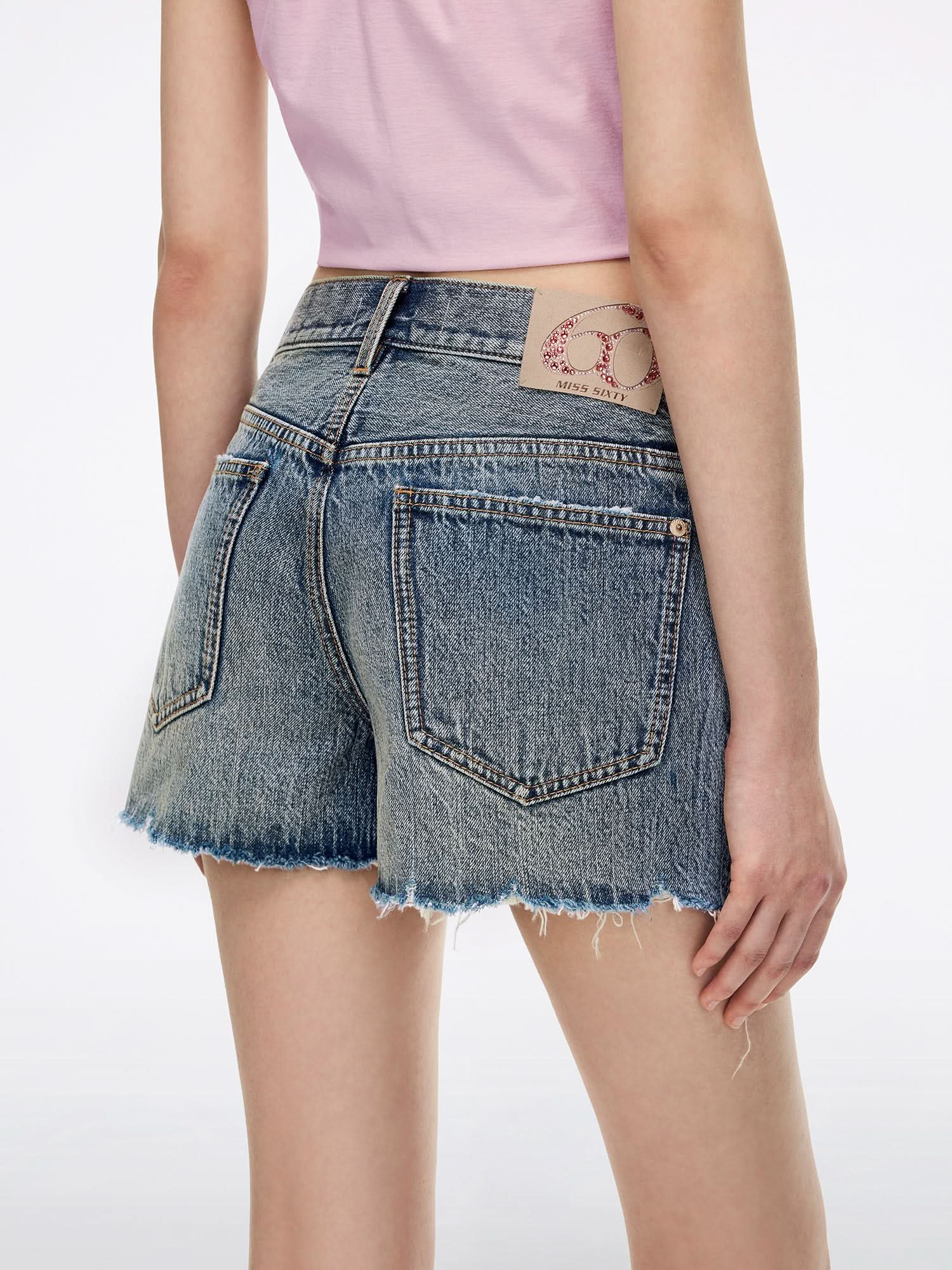 Rhinestone-Embellished Denim Shorts - Image 3