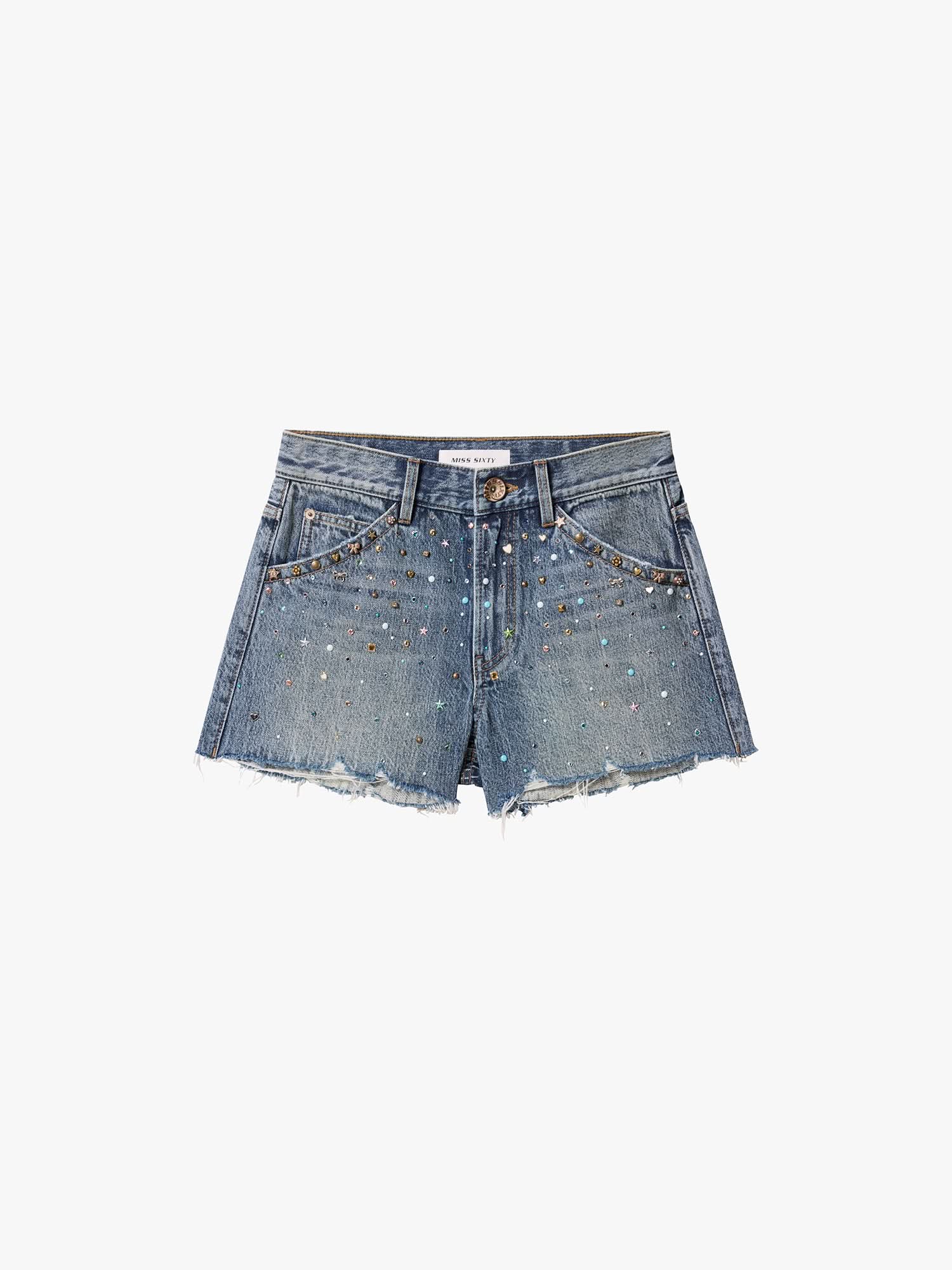 Rhinestone-Embellished Denim Shorts - Image 5
