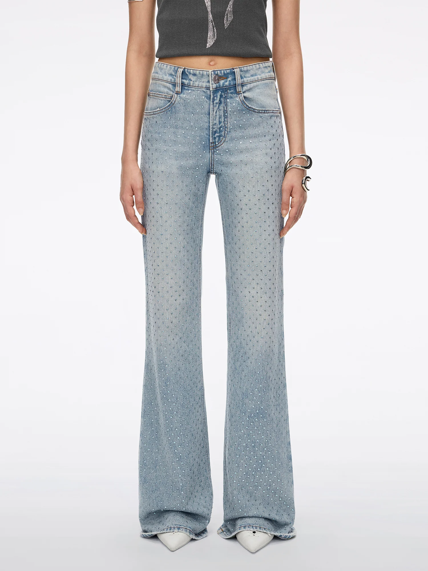 Rhinestone-Embellished Flared Jeans