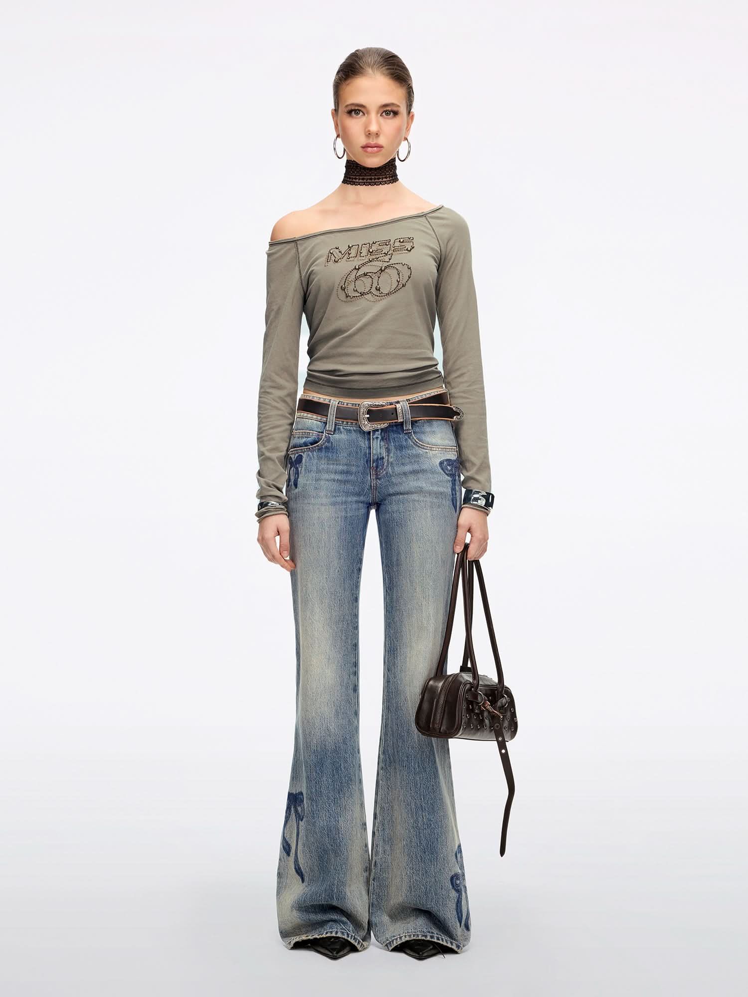 Rhinestone-Embellished Flared Jeans - Image 2