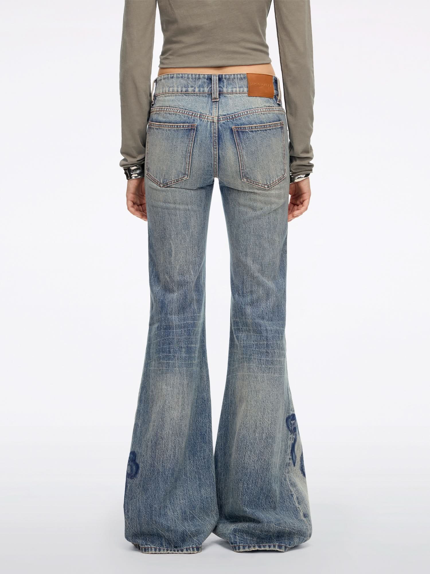 Rhinestone-Embellished Flared Jeans - Image 3