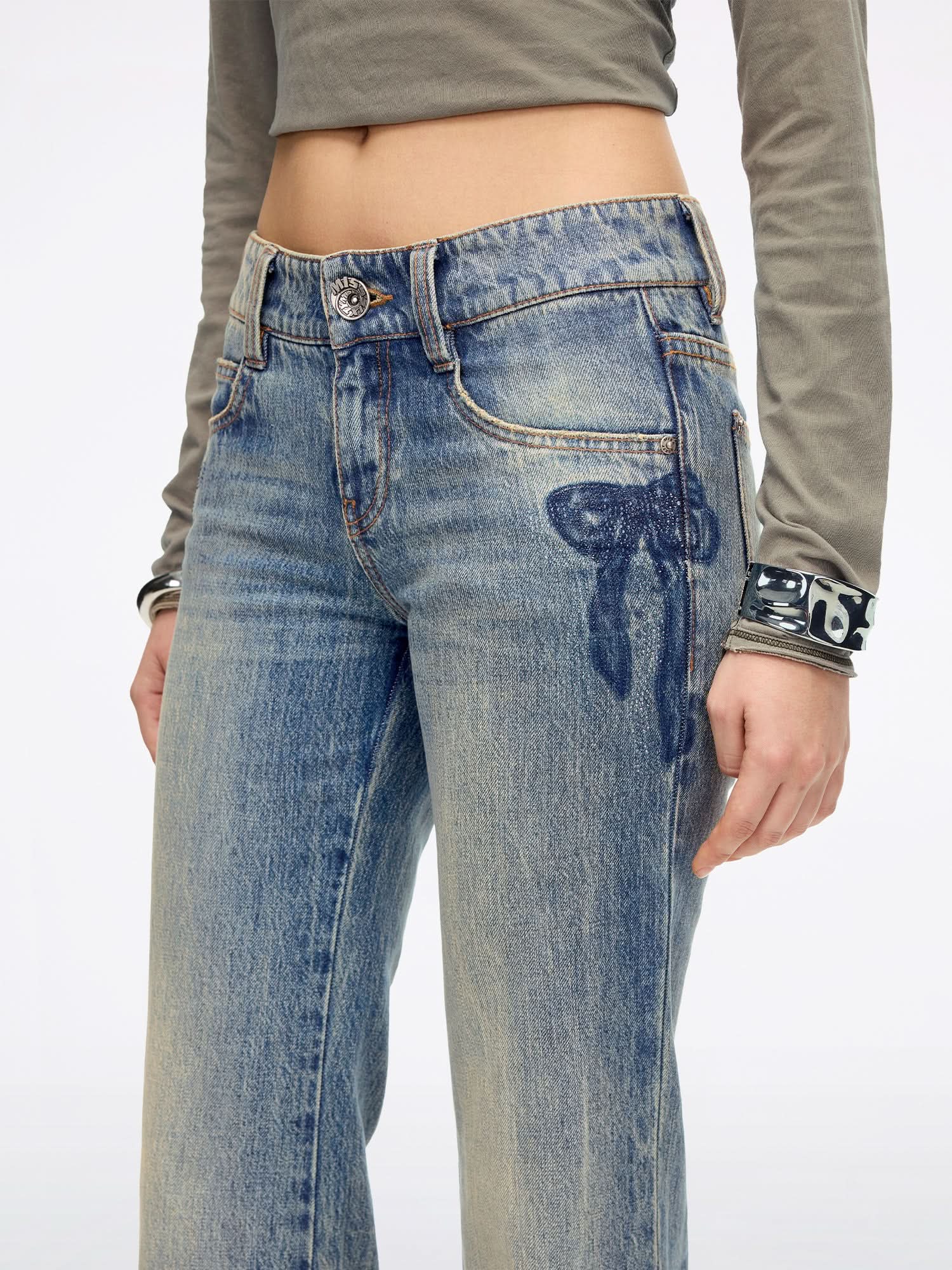 Rhinestone-Embellished Flared Jeans - Image 4