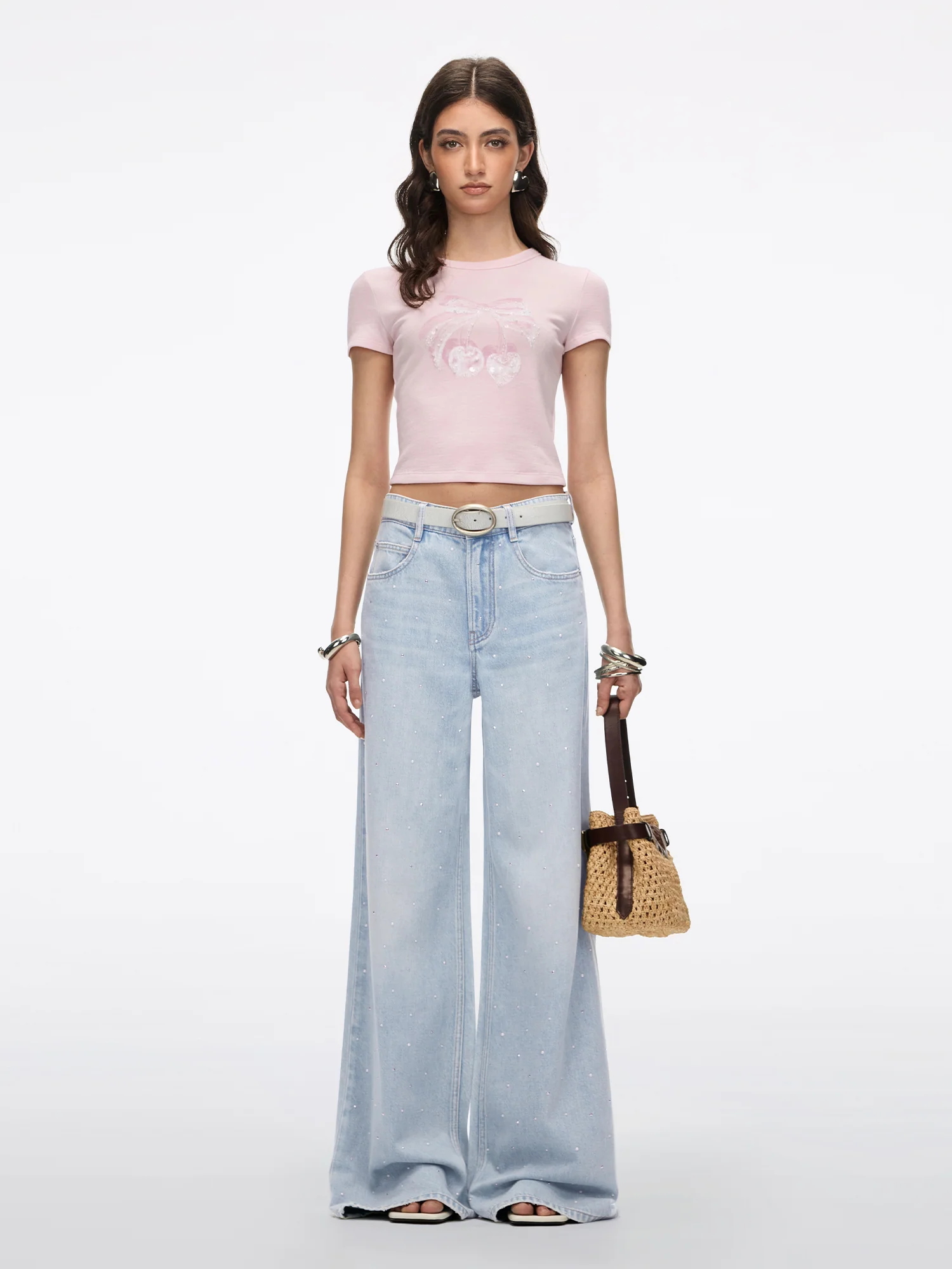 Rhinestone-Embellished Wide-Leg Jeans - Image 2