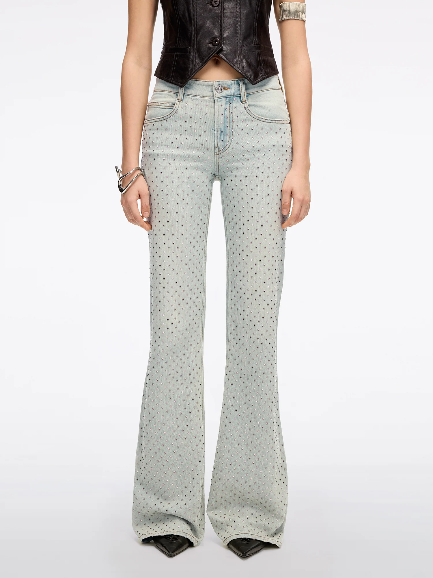 Rhinestone Flared Jeans
