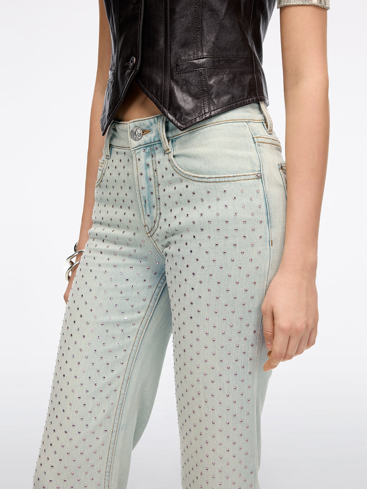 Rhinestone Flared Jeans - Image 4