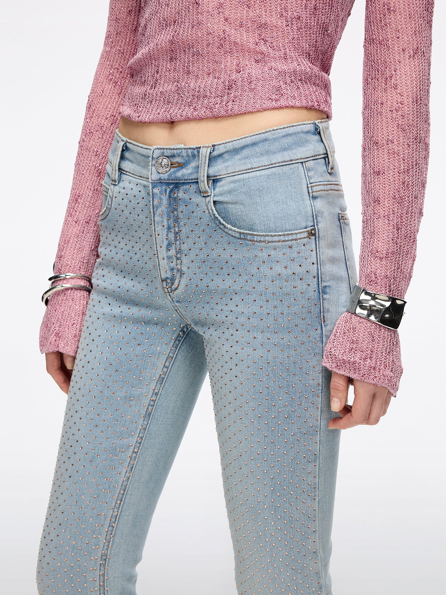 Rhinestone Flared Jeans - Image 4