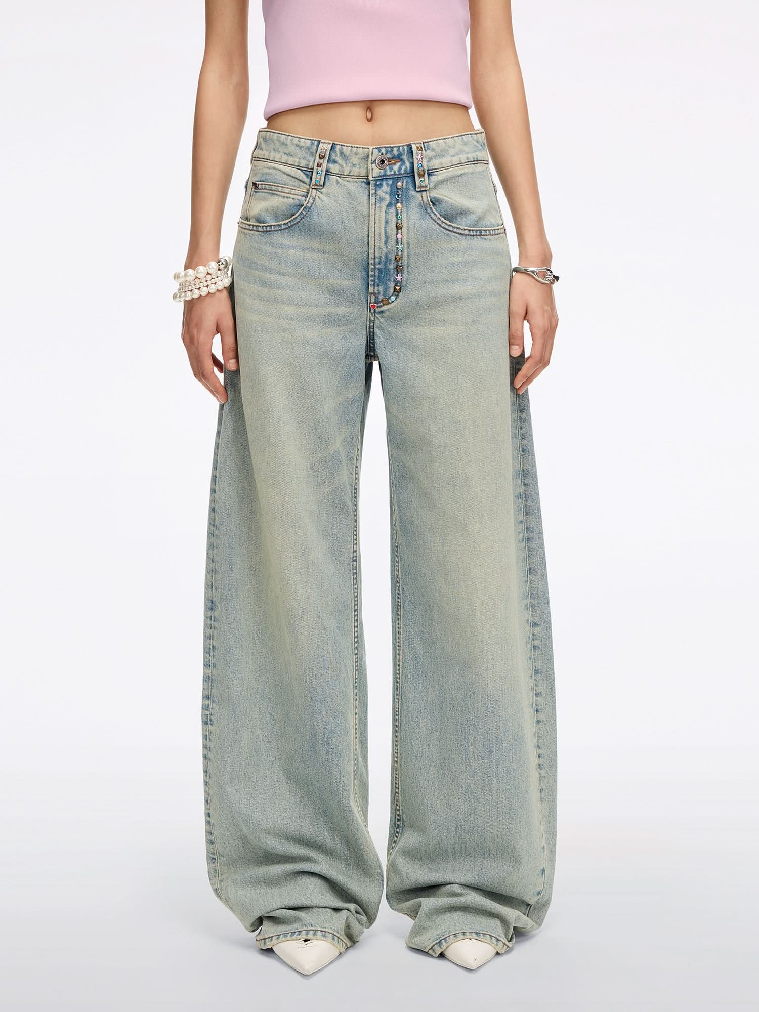 Rhinestone Wing Embellished Jeans