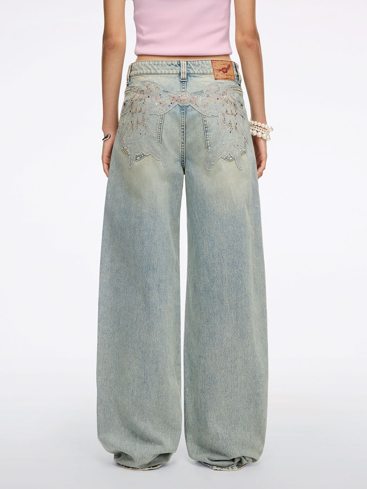 Rhinestone Wing Embellished Jeans - Image 3