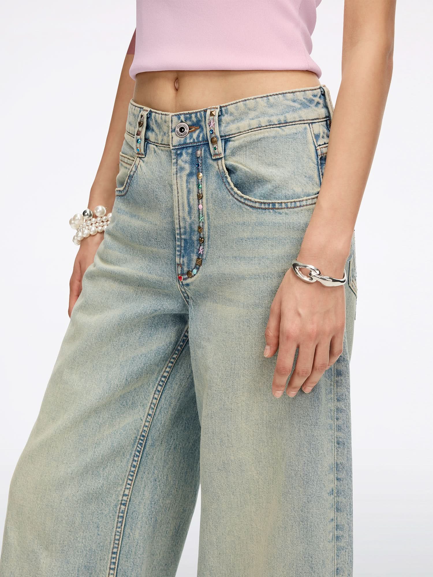 Rhinestone Wing Embellished Jeans - Image 4