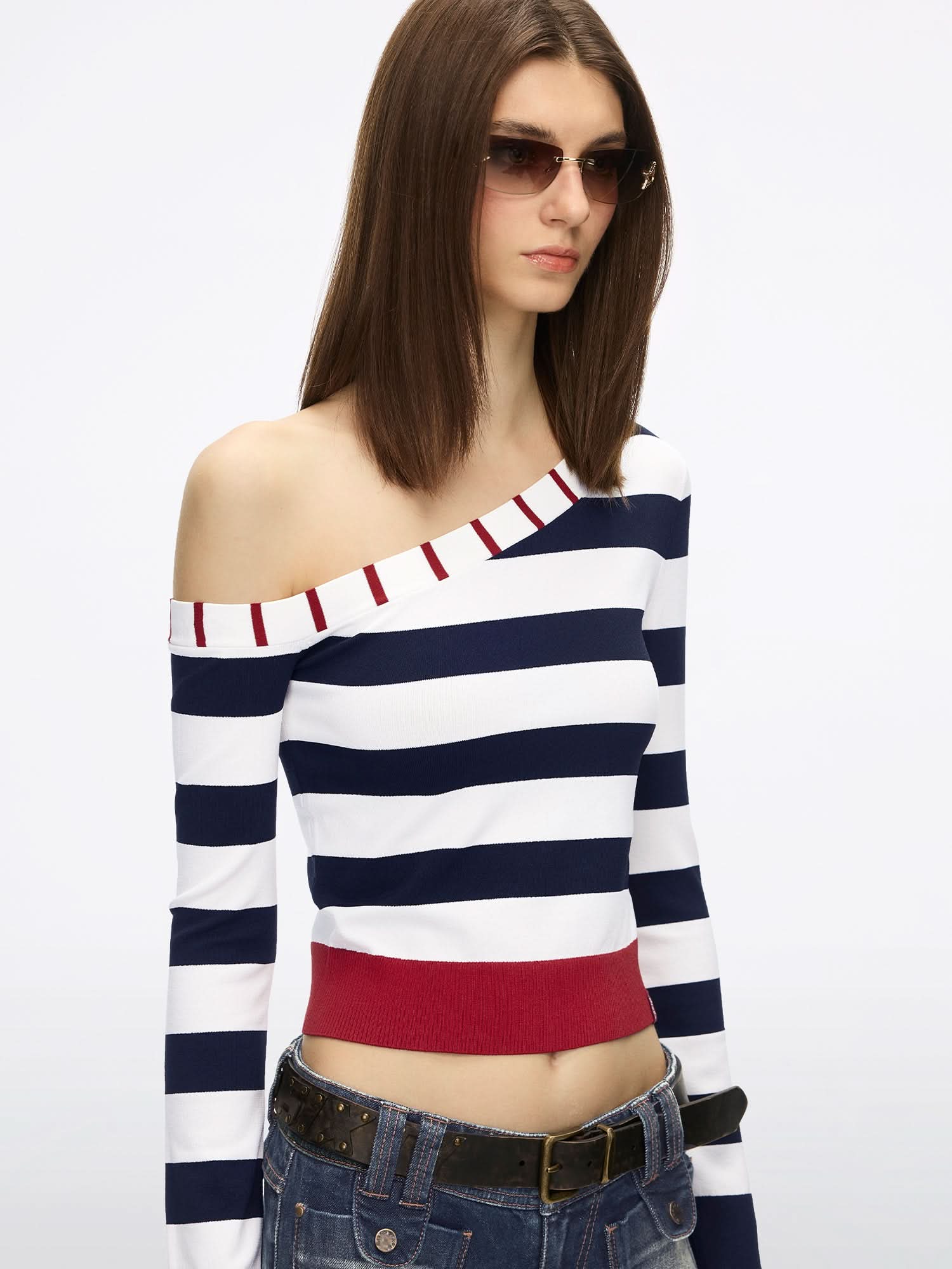 Slanted Shoulder Knit Top - Image 3