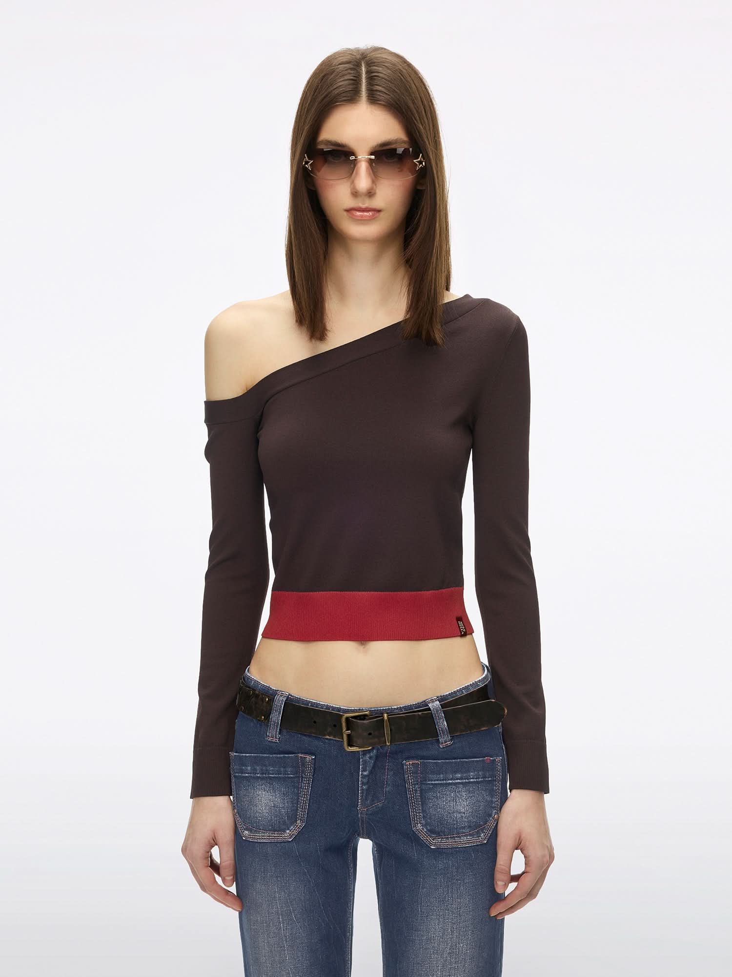 Slanted Shoulder Knit Top - Image 6