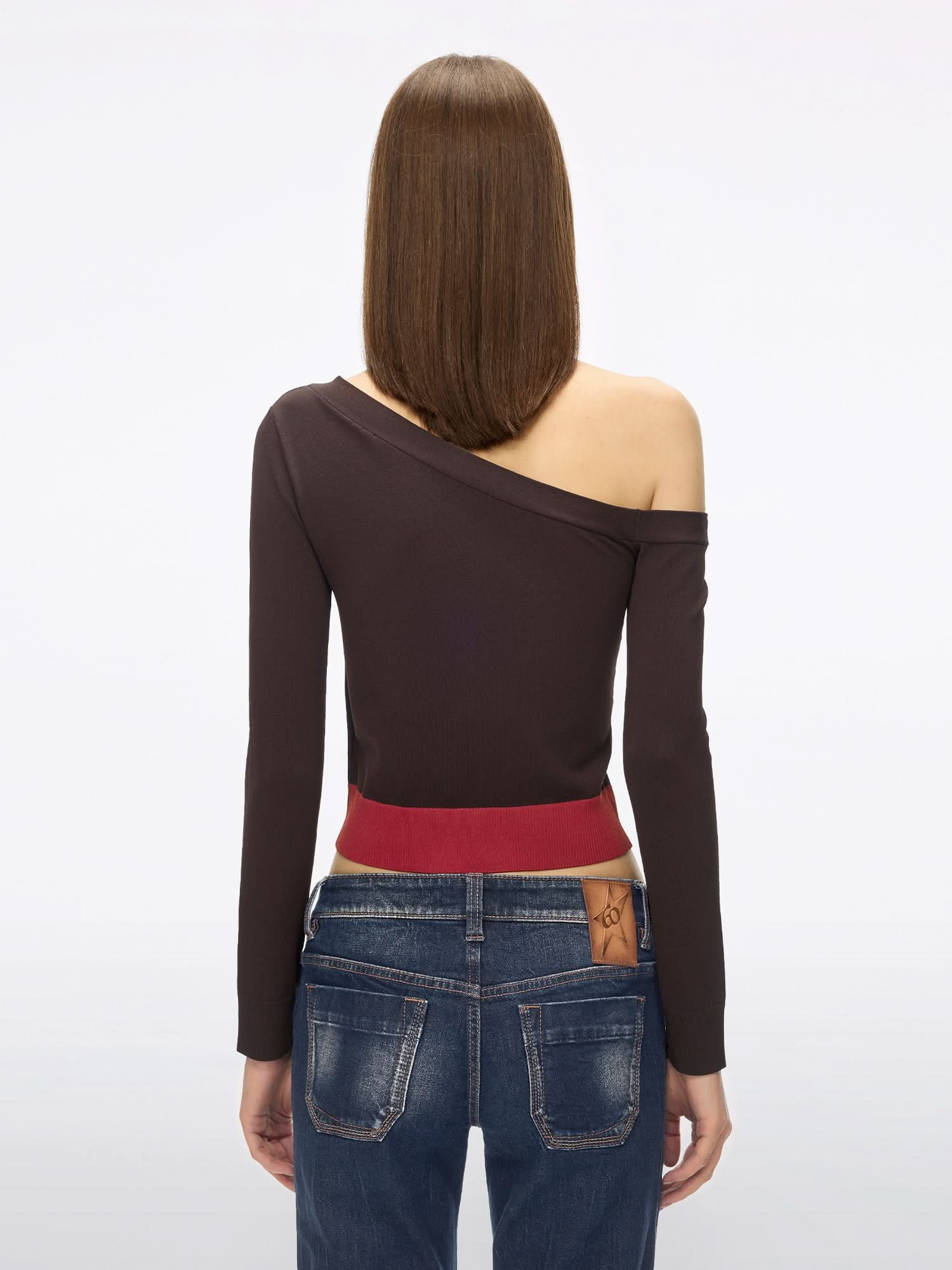 Slanted Shoulder Knit Top - Image 7