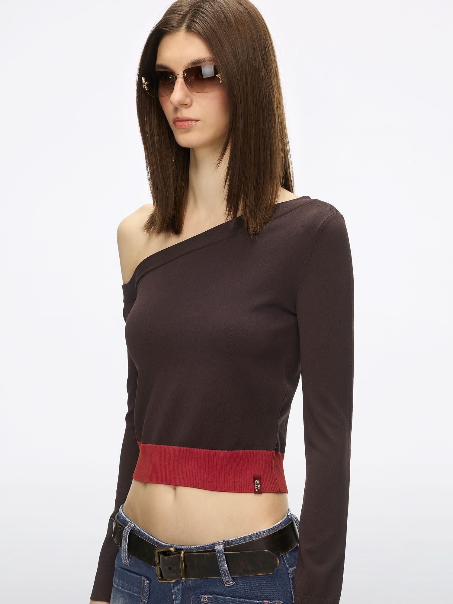 Slanted Shoulder Knit Top - Image 8