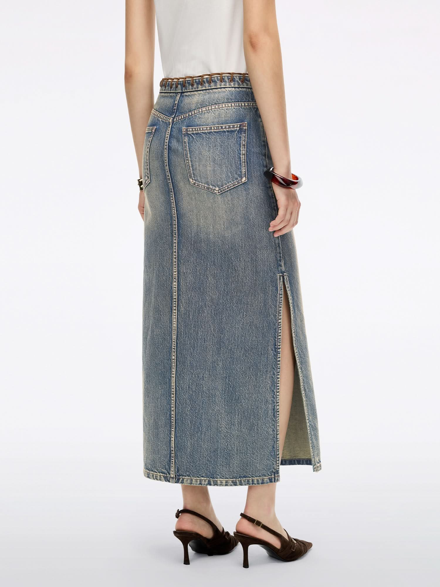 Slit Denim Maxi Skirt - Image 3