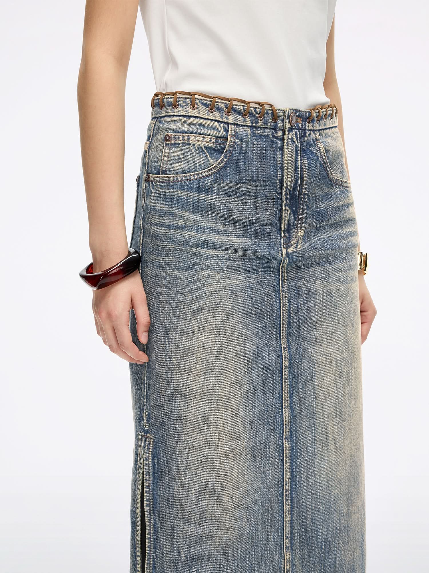 Slit Denim Maxi Skirt - Image 4