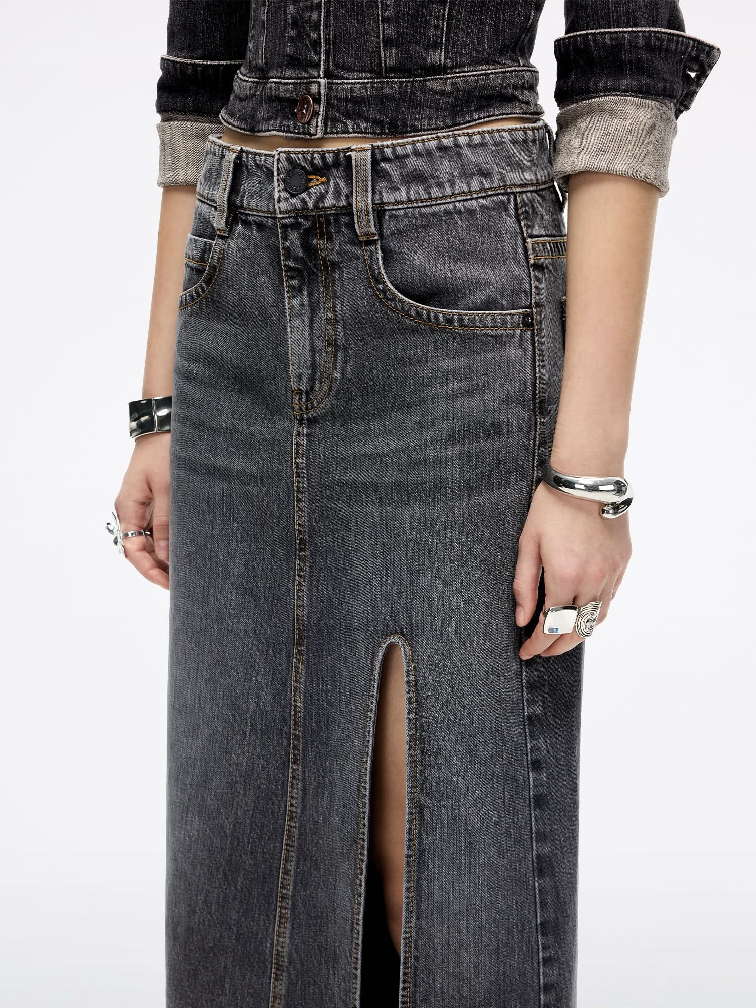 Slit Denim Maxi Skirt - Image 5