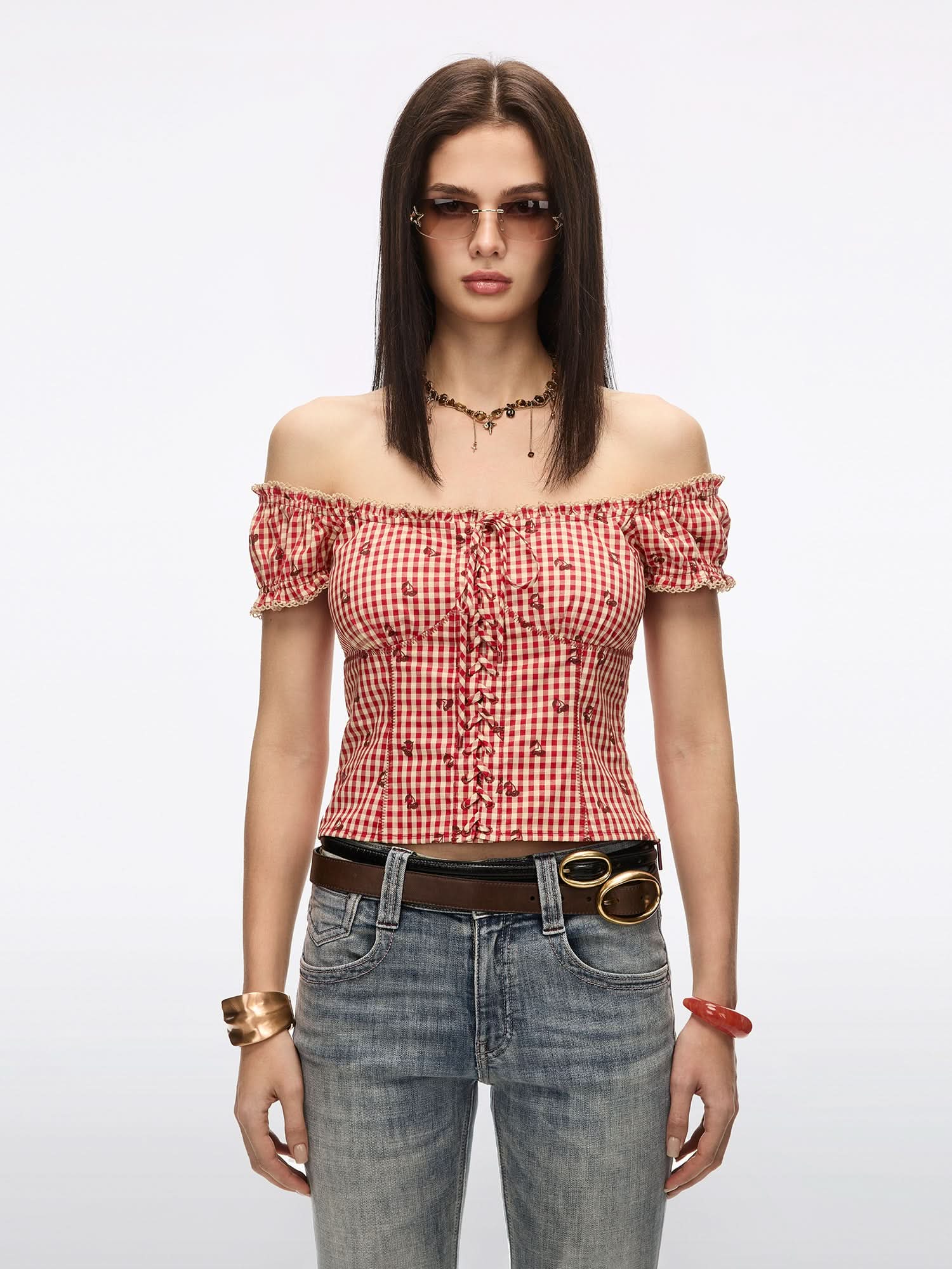 Square-Neck Plaid Shirt